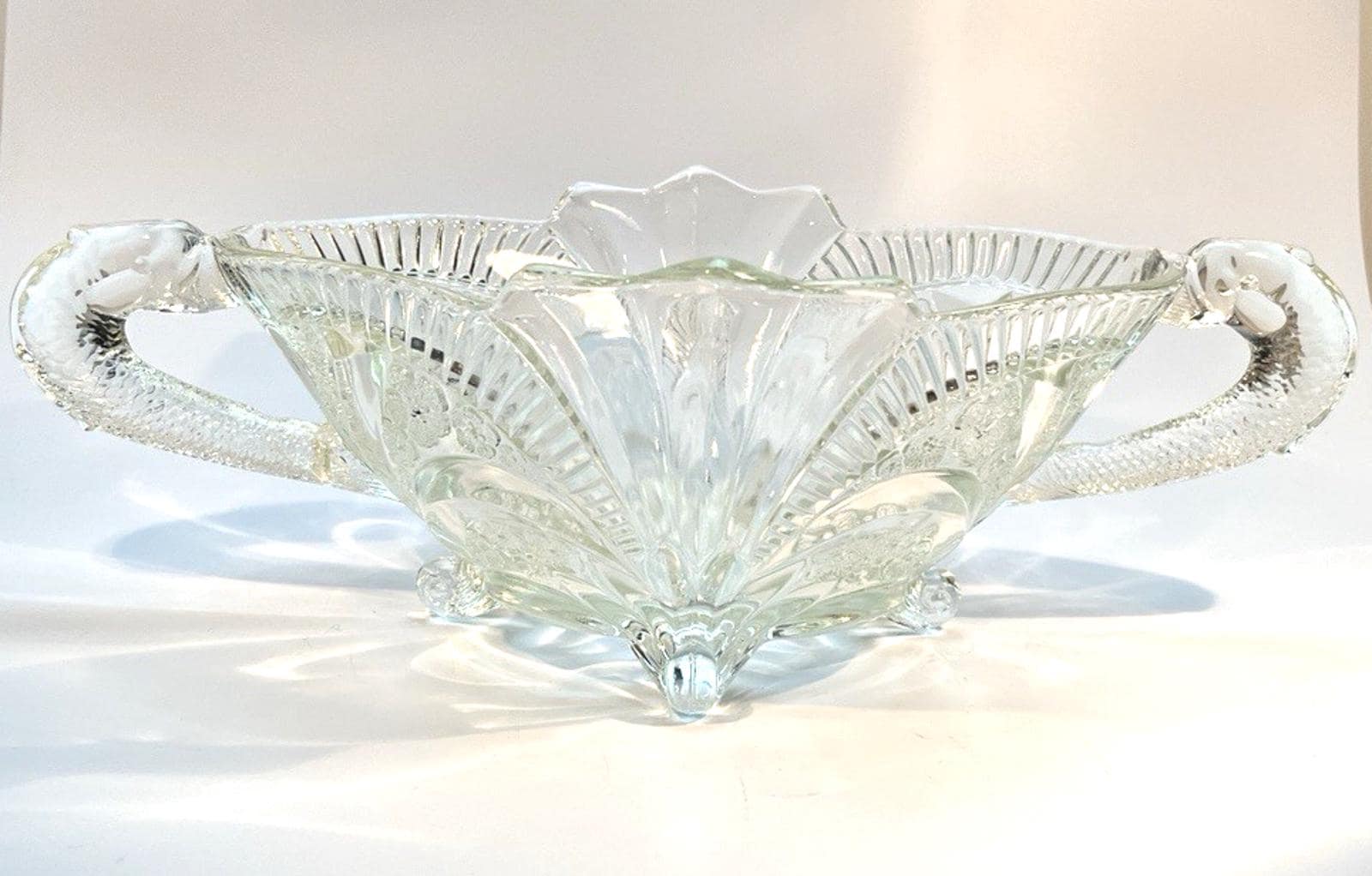 Brockwitz Art Deco Glass Bowl, 1920s Large Centrepiece with Serpent Handles