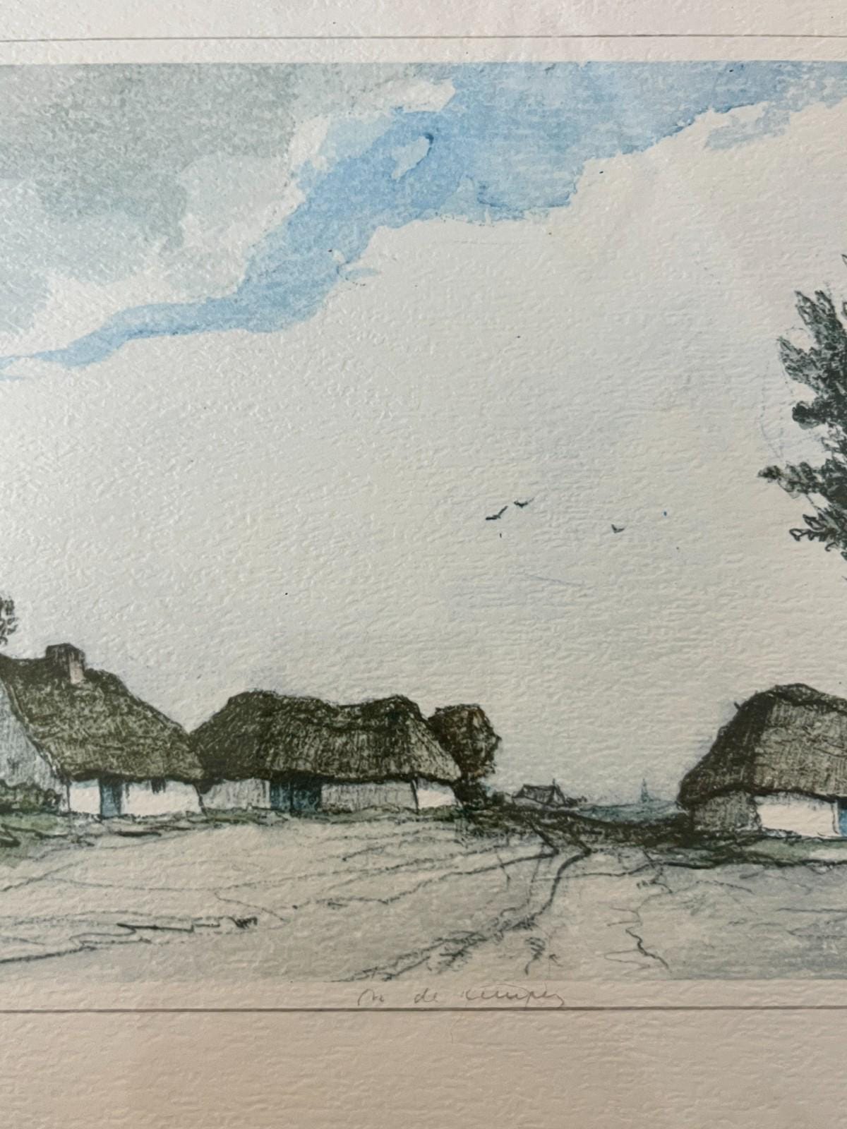 Framed Etching “In de Kempen” by Dirk Baksteen (1886–1971) Thatched Cottage