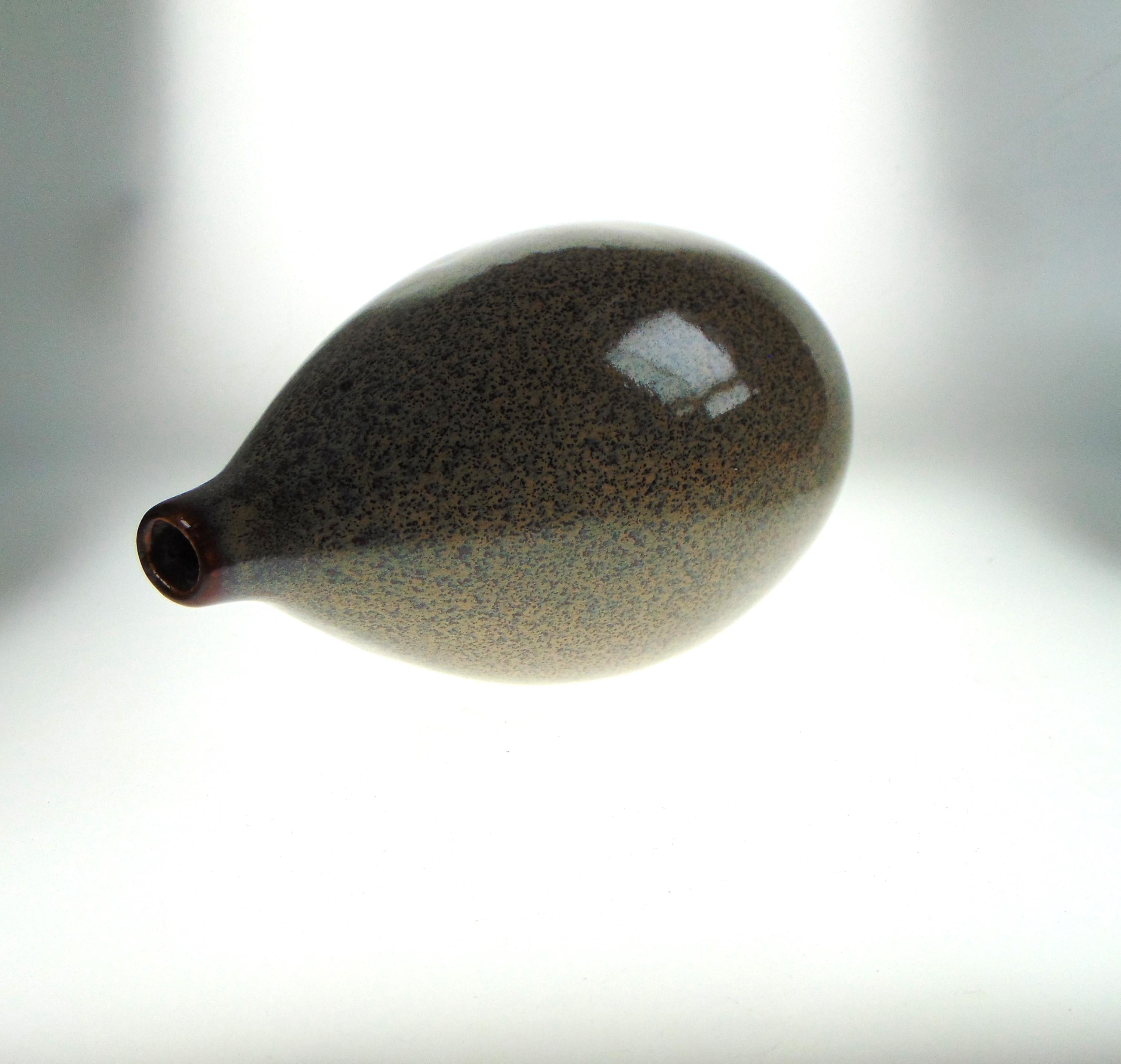 1970s Studio Art Pottery Bud Vase: Speckled Retro Decor