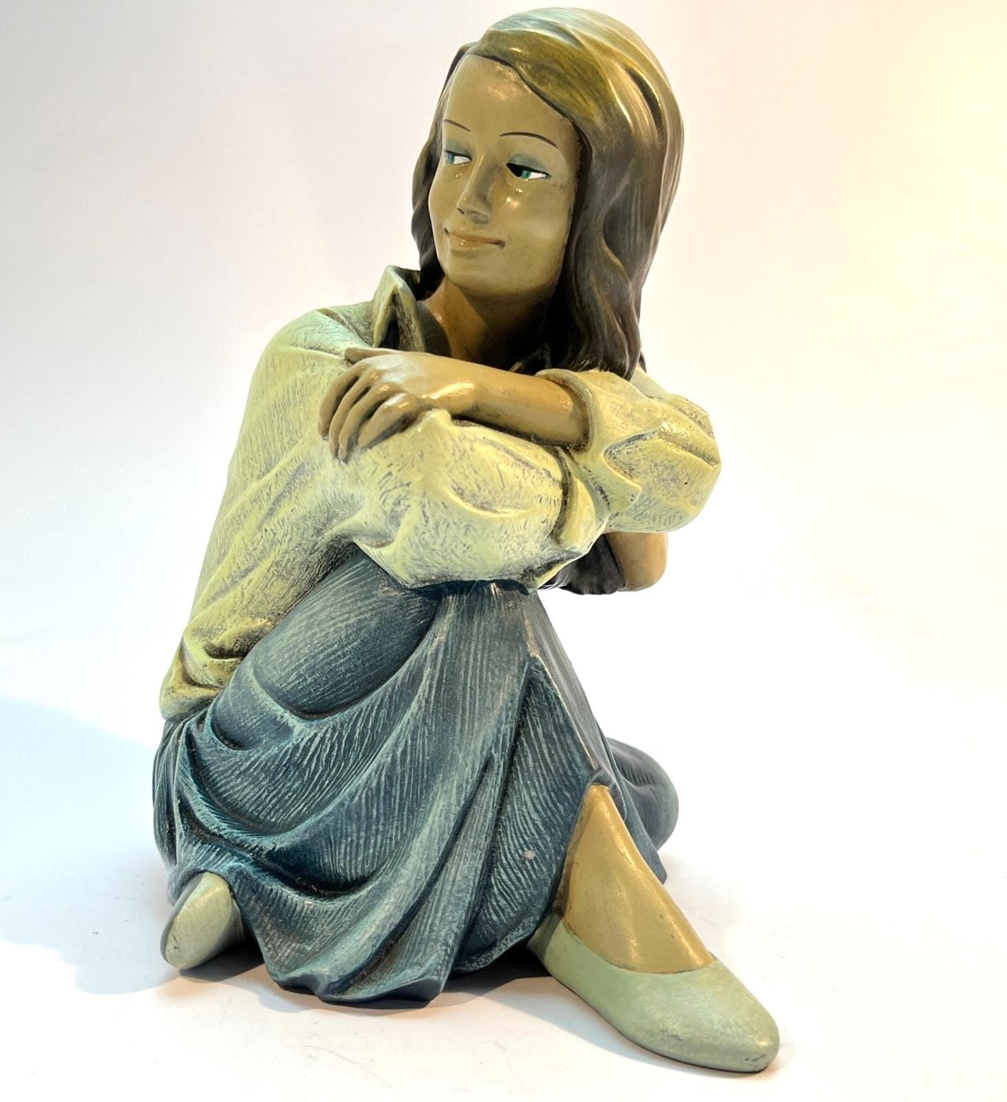 Vintage Enesco Figurine: Thinking of Him, Signed R.S. - 1998 Piazza Collection