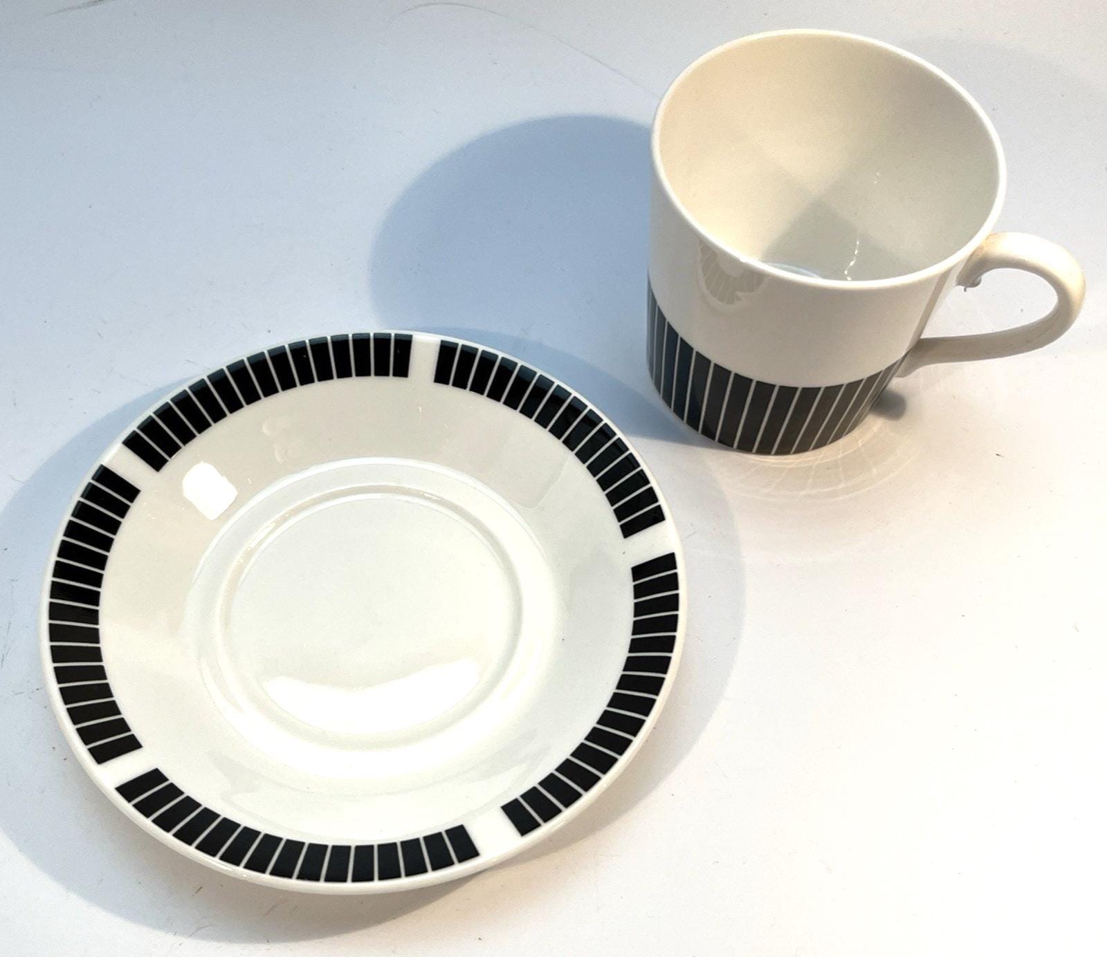 Royal Osborne Black & White Cups and Saucers: Mid-Century Fine Bone China