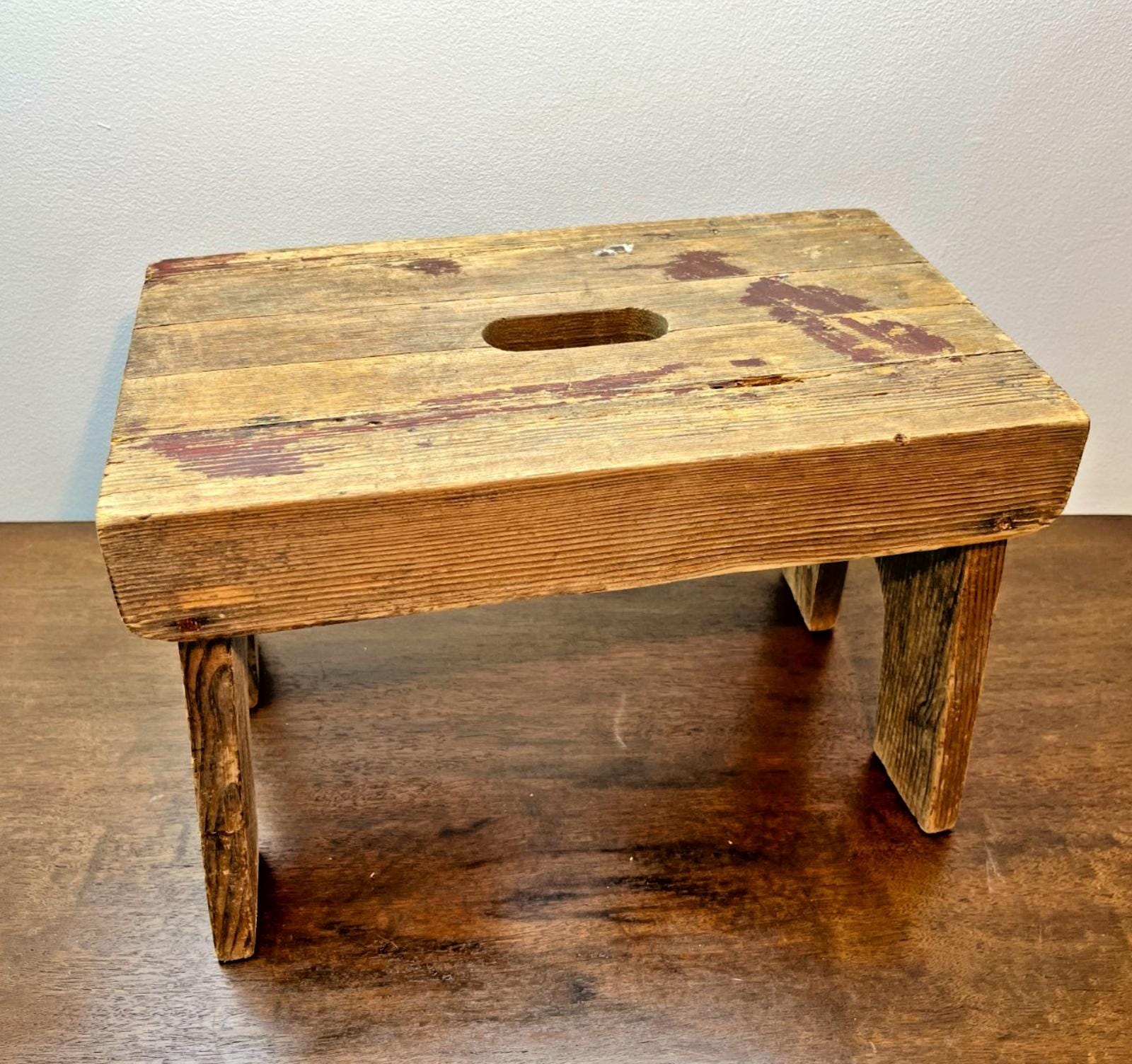 Rustic Vintage Bavarian Wooden Stool / Step Bench – Primitive Farmhouse