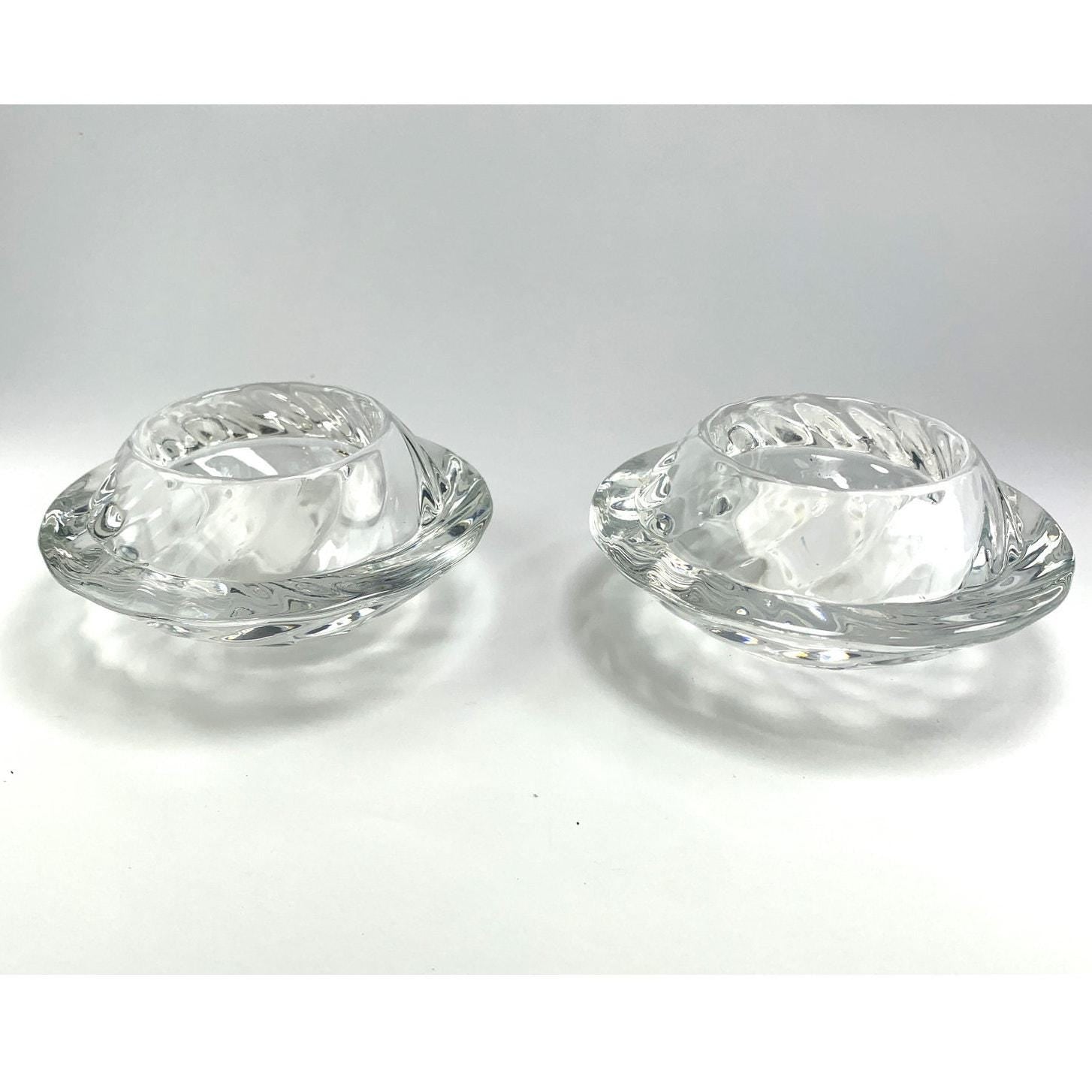 2 Royal Copenhagen Crystal Capriole Tea Light Holders. 10cm Scandinavian Crystal
