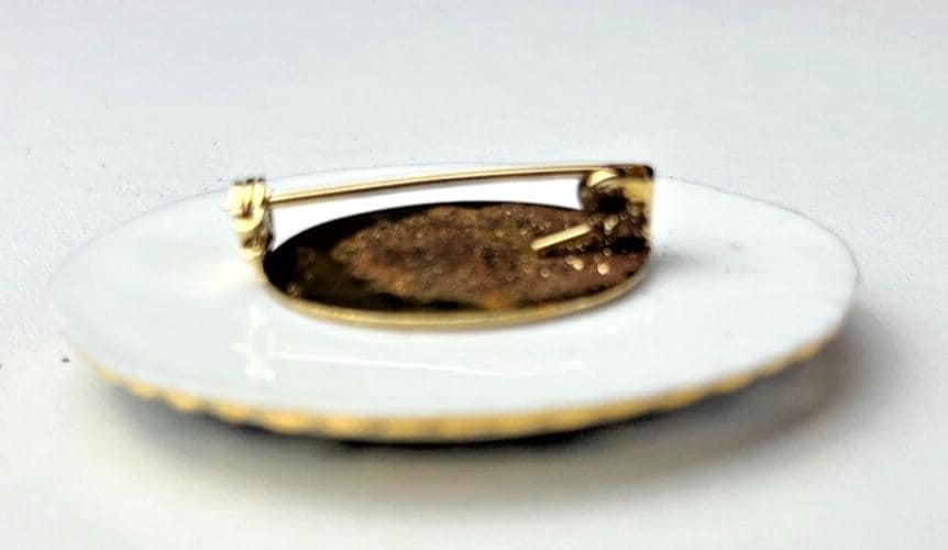 Aynsley fine china brooch – blue & white bird motif – mid century