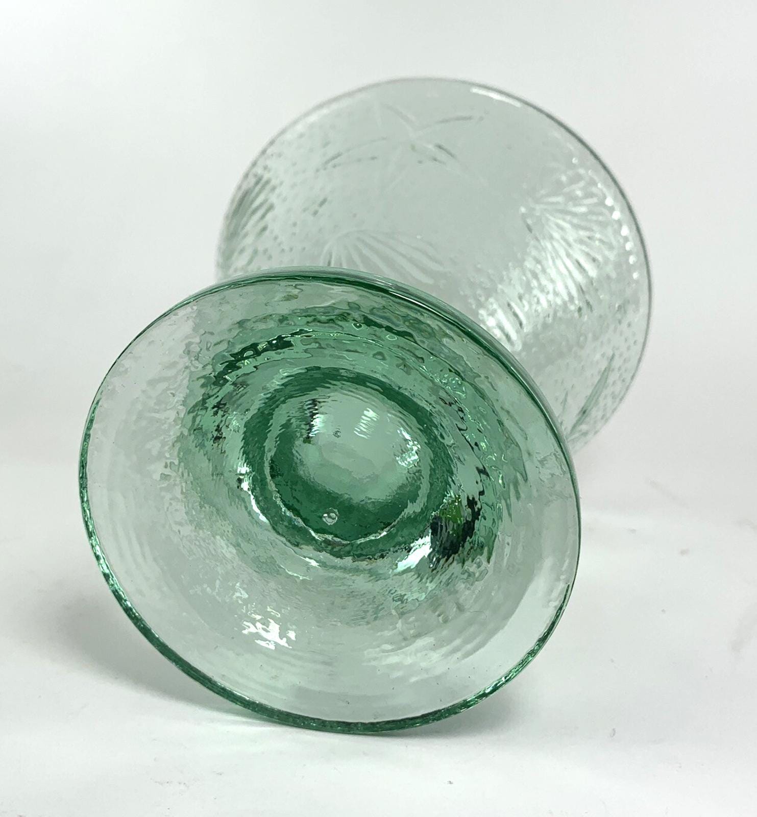 1940s Seashell & Starfish Aqua Glass Compote Dish or Decorative bowl