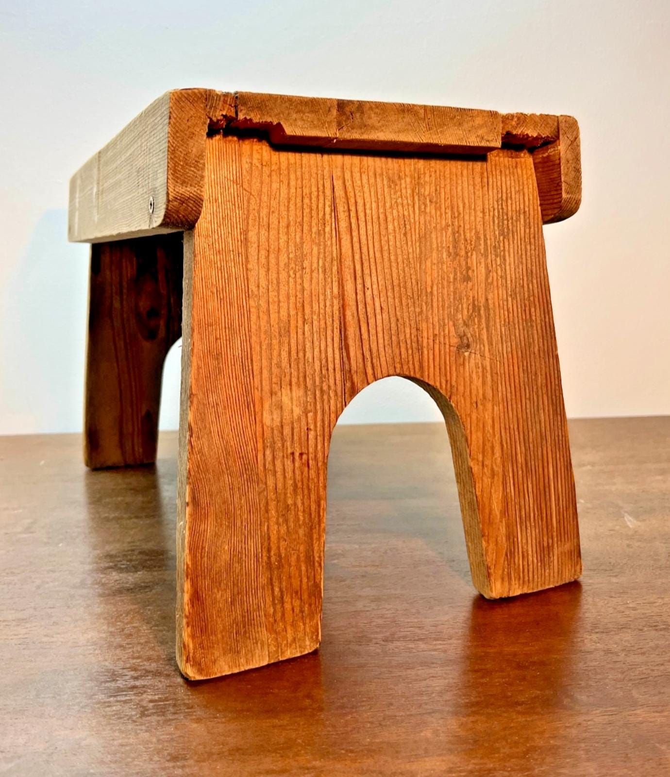 Rustic Vintage Bavarian Wooden Stool / Step Bench – Primitive Farmhouse