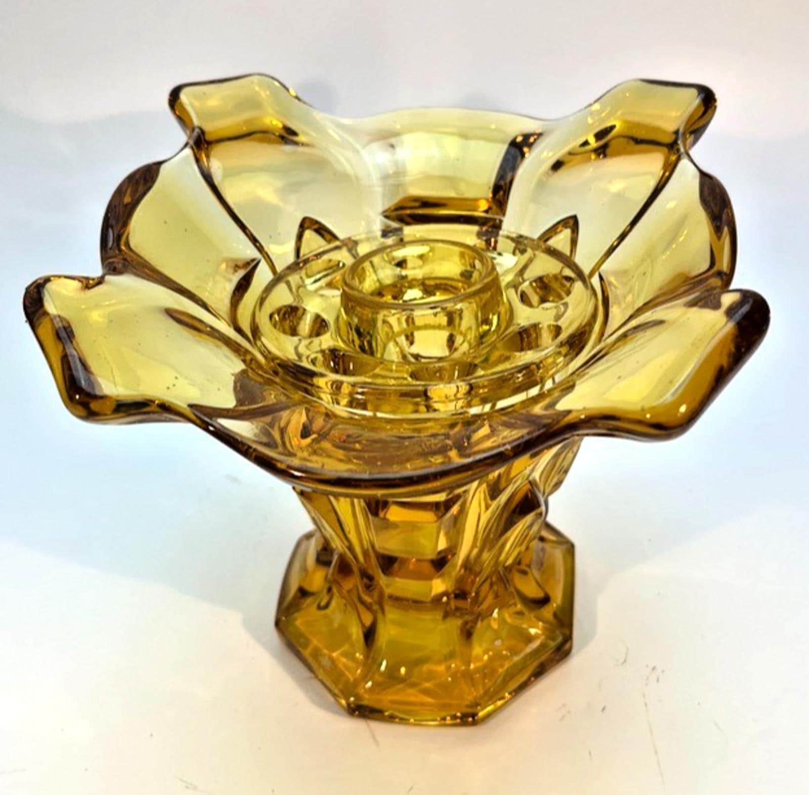 Art Deco Amber Glass Vase with Glass Frog