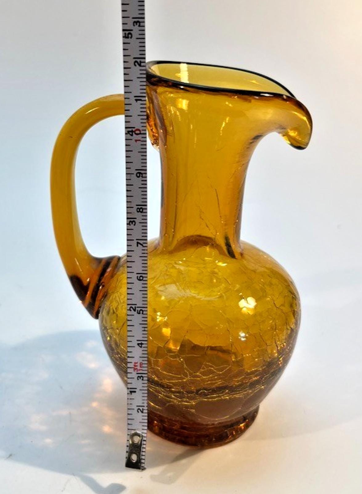 Vintage Crackle Glass Collection: Amber & Blue Jugs, Bowls, Dish (16 Piece Set