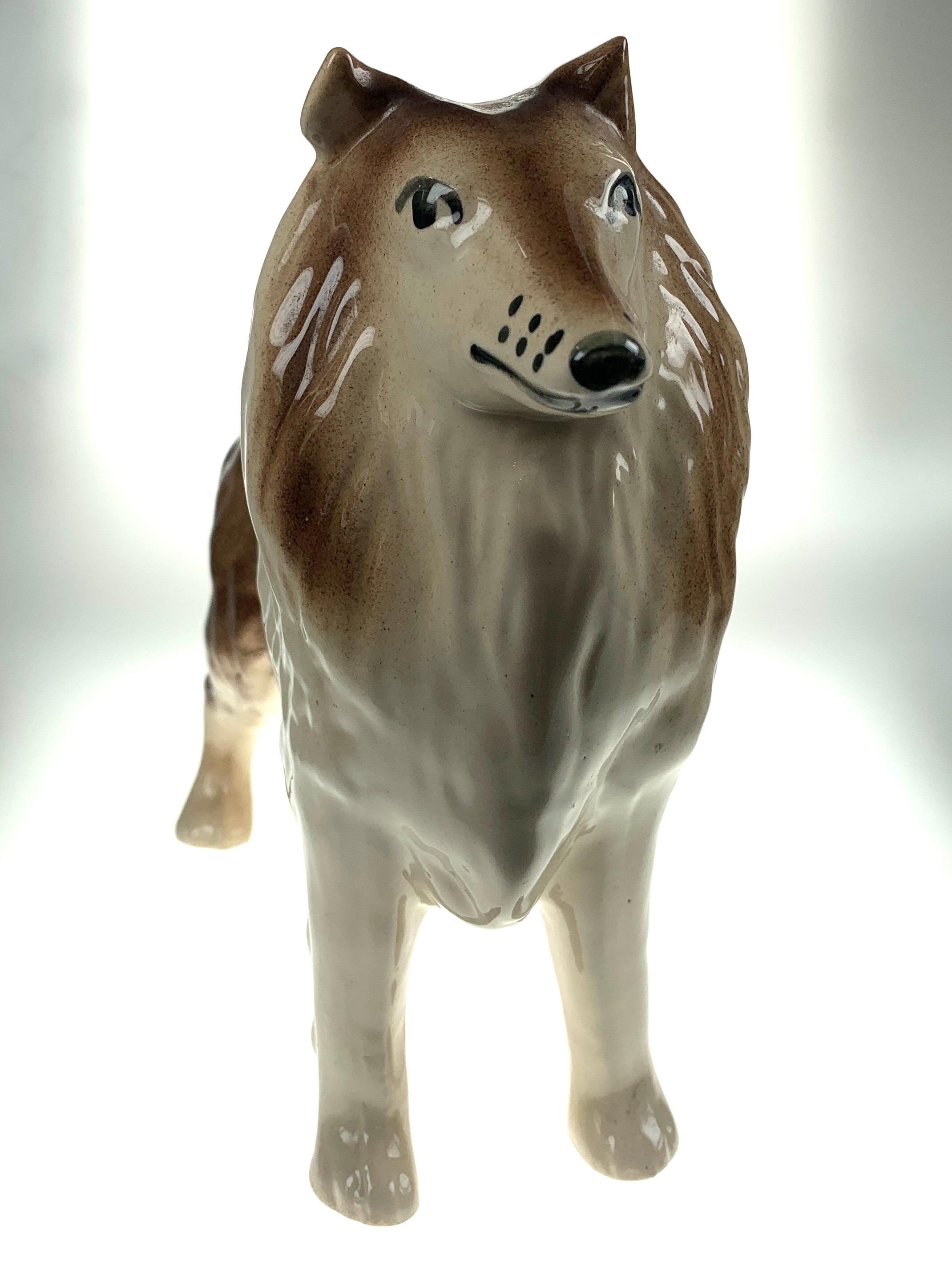Vintage Porcelain Rough Collie Dog Figurine: Large Lassie Ornament