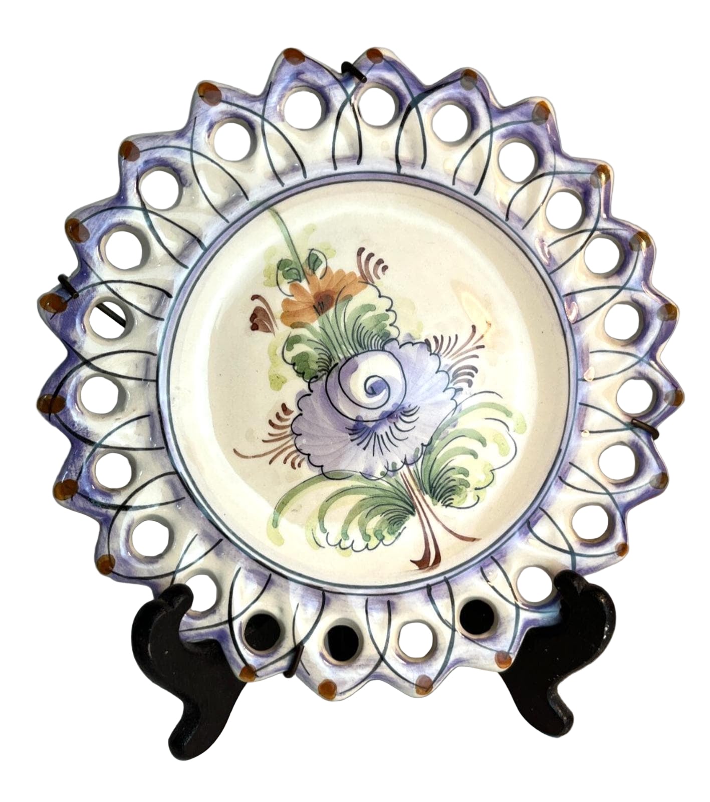 Vintage Portuguese Reticulated Decorative Wall/Display Plate Lilac & White 18cm