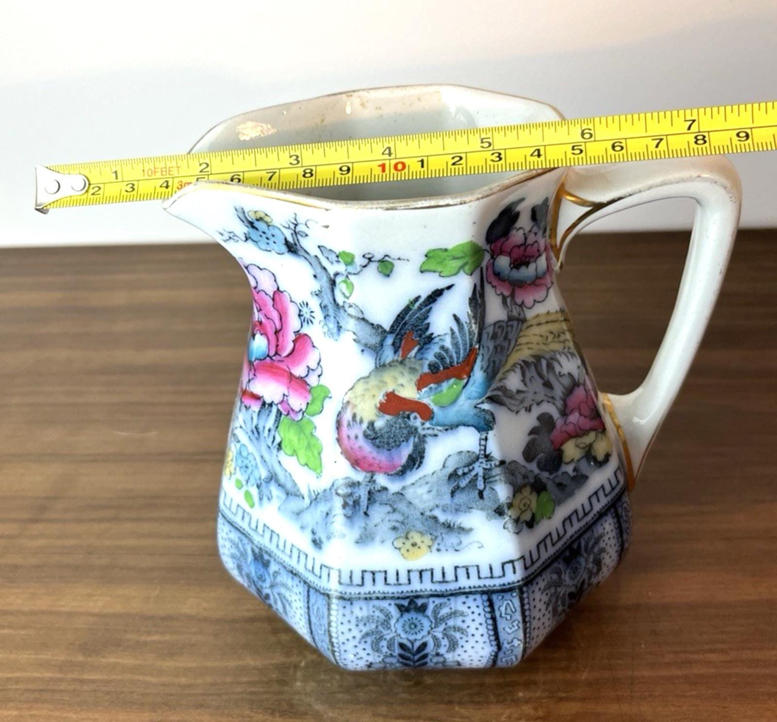 Antique losol ware shanghai jug keeling & co burslem graduated floral bird vgc