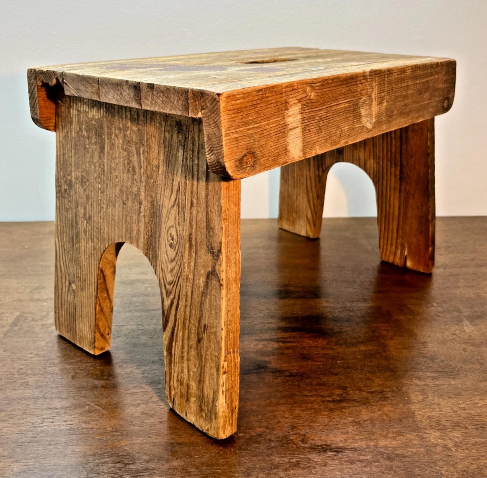 Rustic Vintage Bavarian Wooden Stool / Step Bench – Primitive Farmhouse