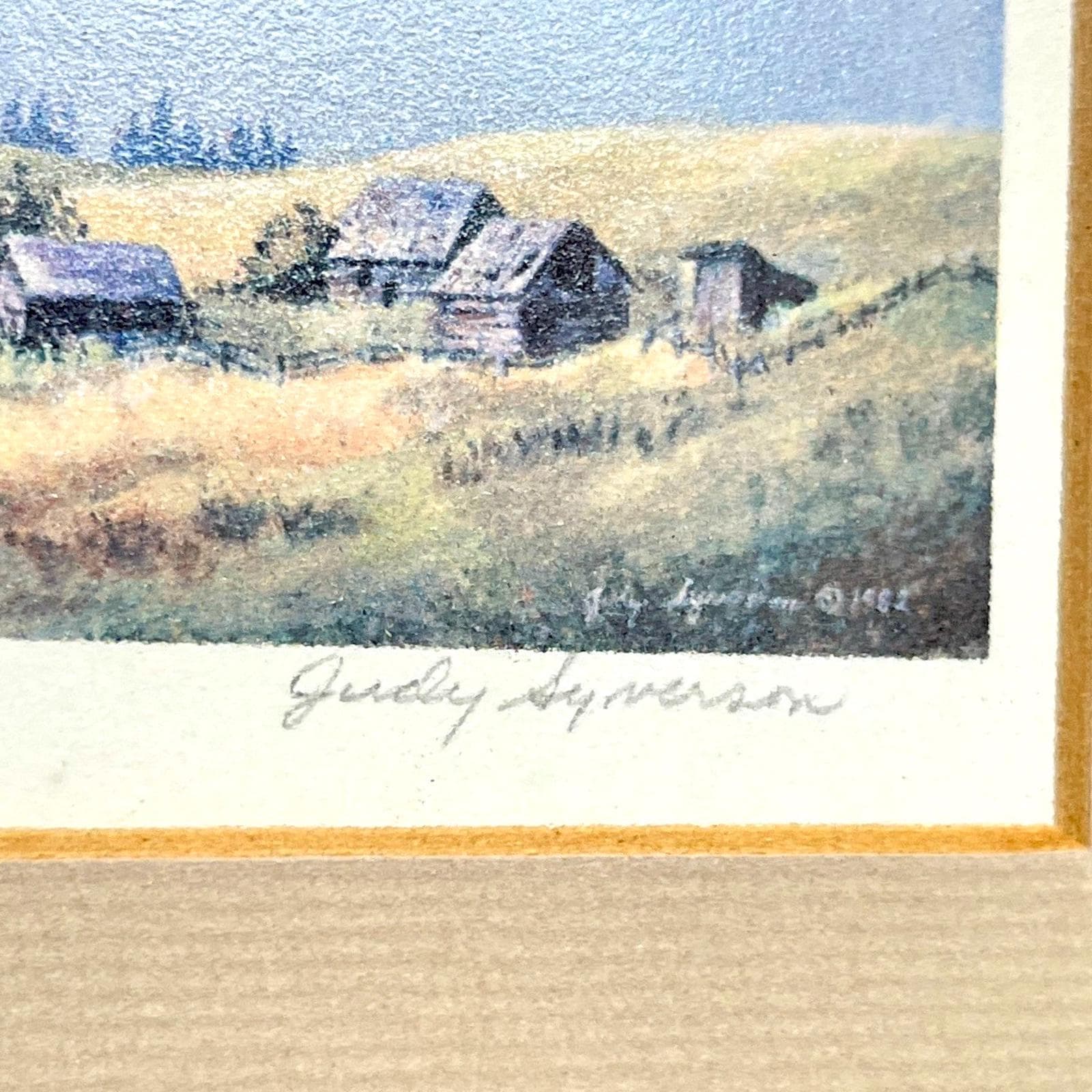 Judy syverson 1982 signed print limited edition, countryside scene, framed art of canadian farm scene