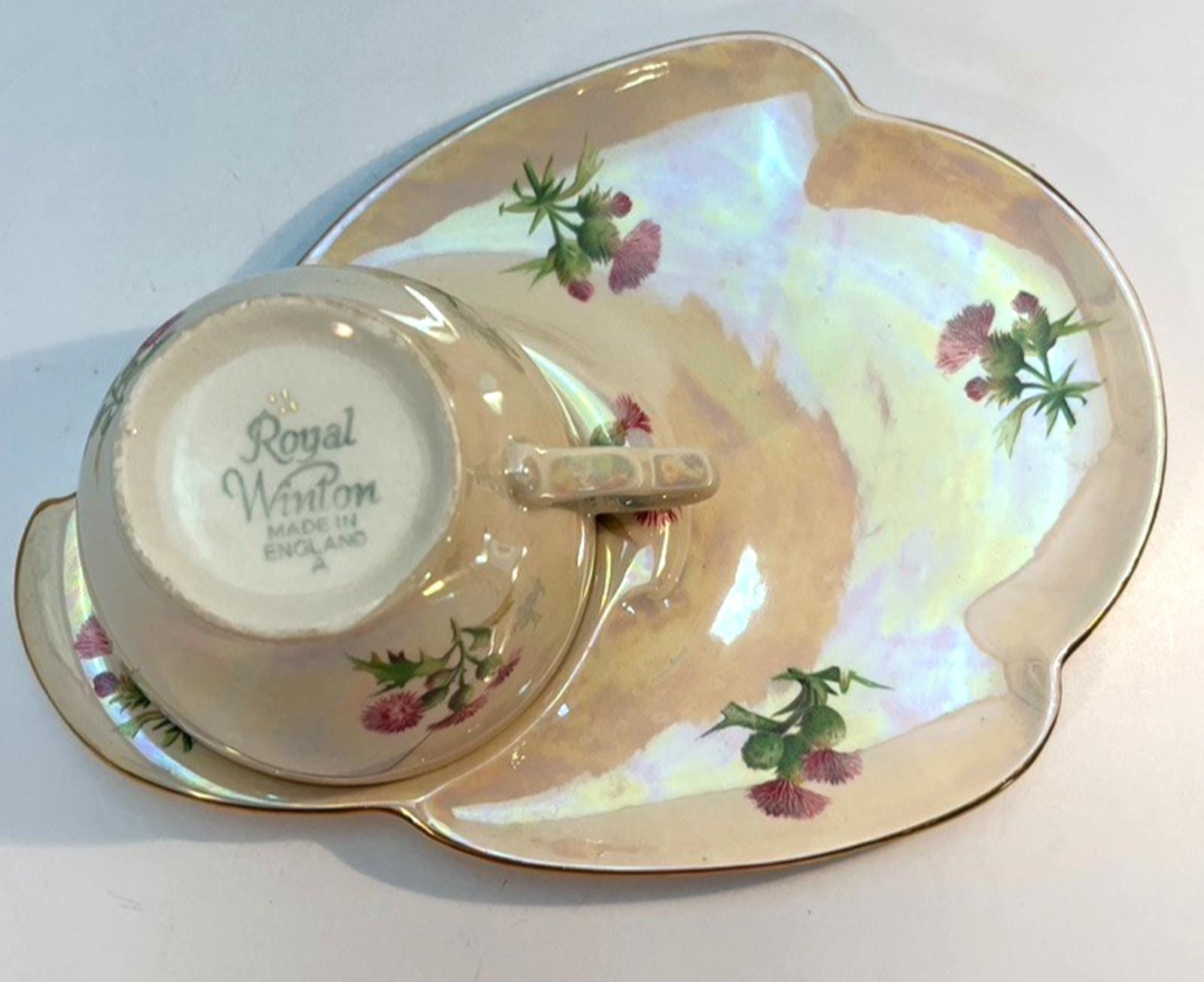Vintage Royal Winton Thistle Lustreware Snack Set: English Pottery Tennis Set