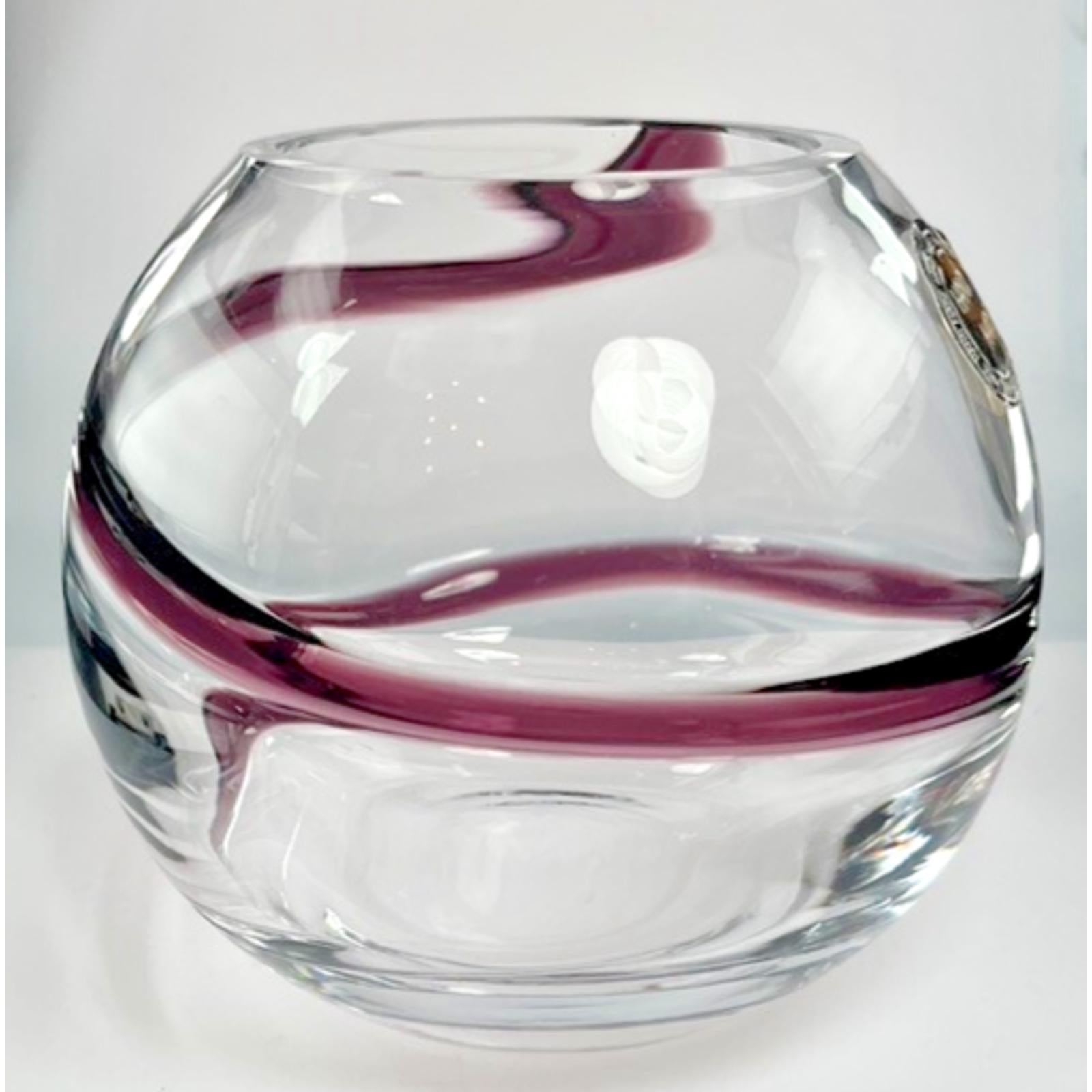Hand blown glass globe vase w/ purple swirl – 14cm vintage planter