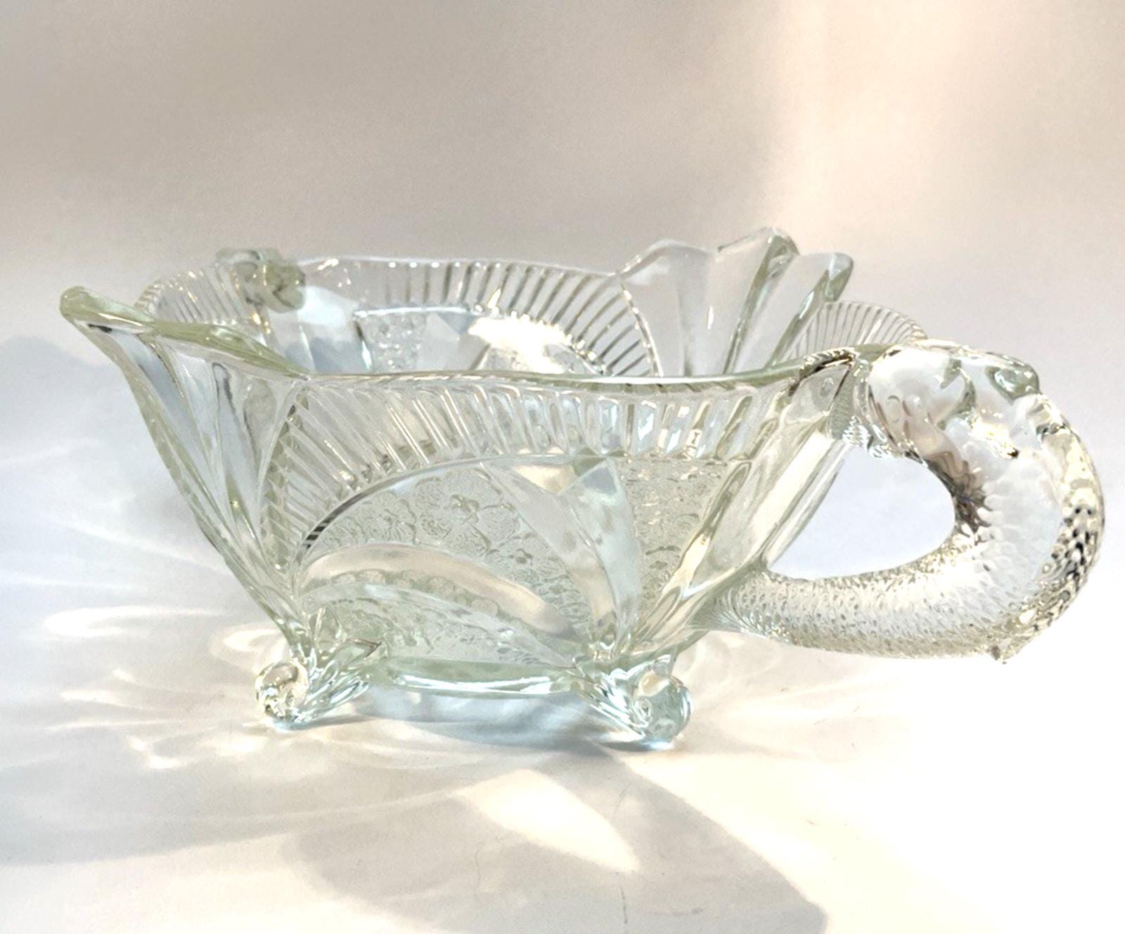 Brockwitz Art Deco Glass Bowl, 1920s Large Centrepiece with Serpent Handles