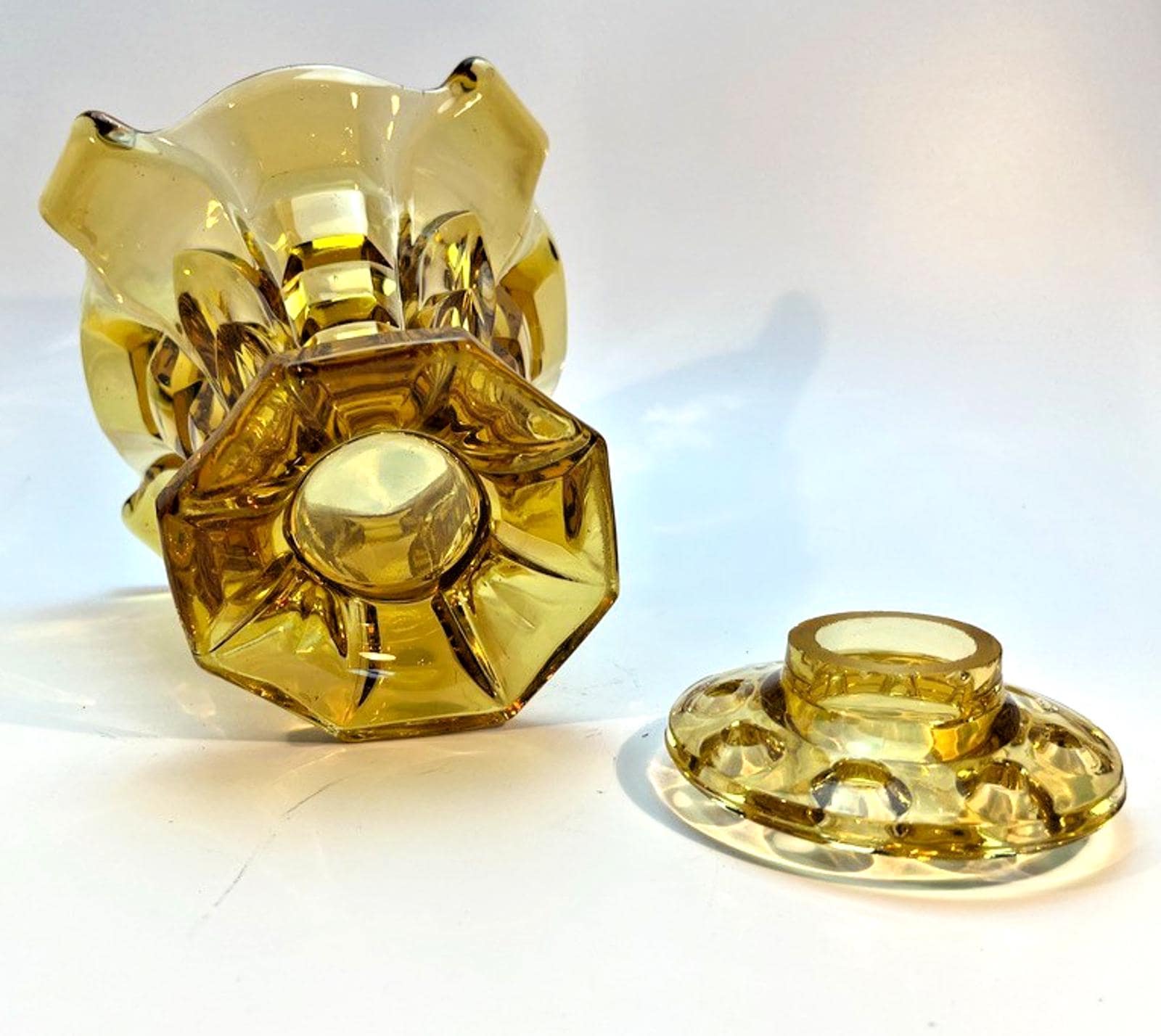 Art Deco Amber Glass Vase with Glass Frog