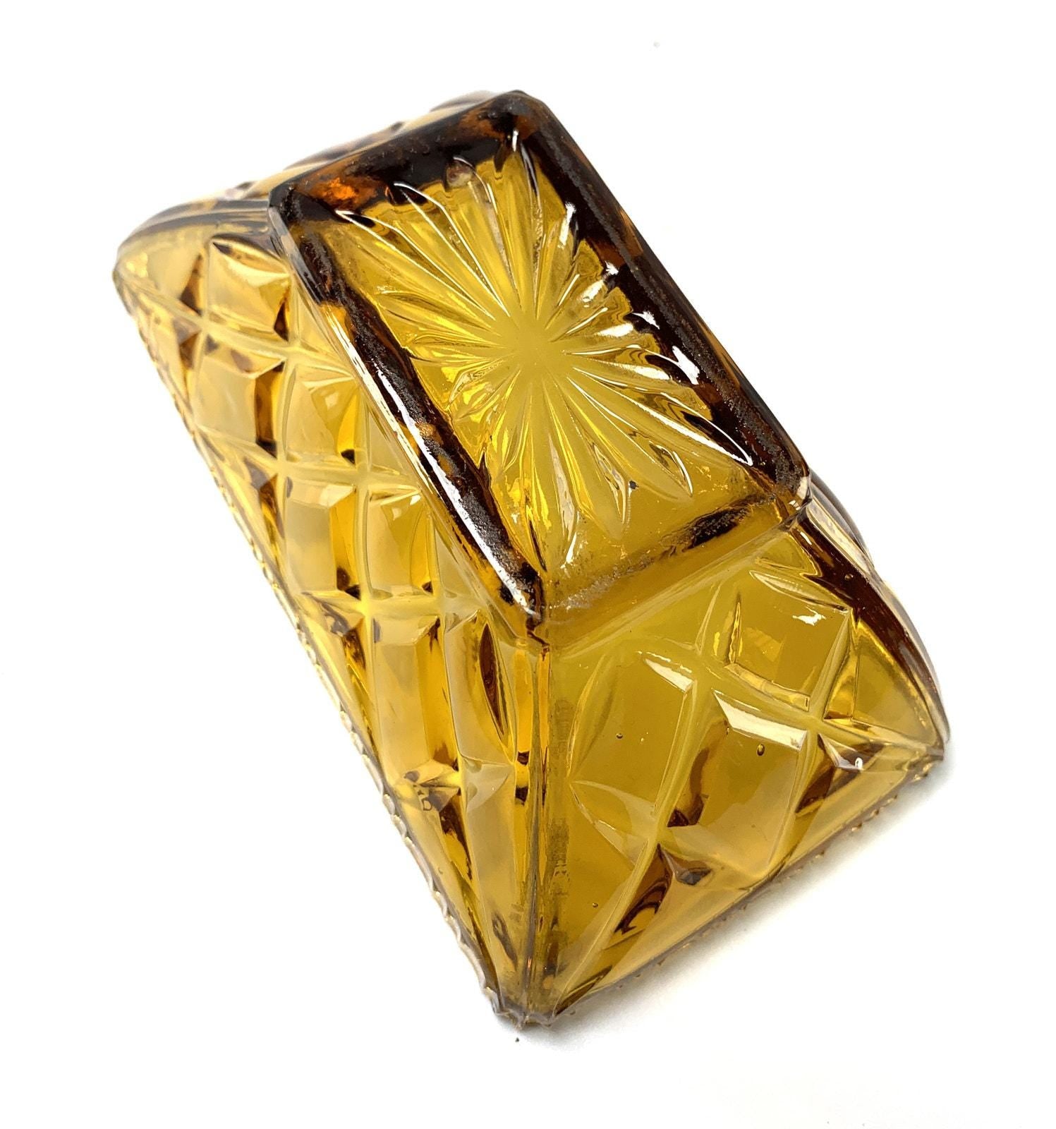 Amber Glass Decorative Bowl in Pale Amber. Depression Glass Dish, Pressed Glass