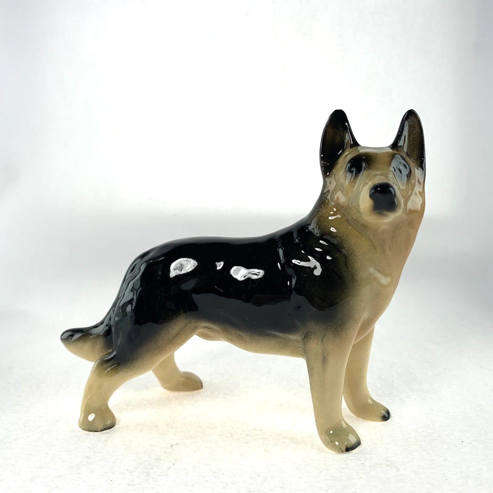Mid Century German Shepherd Figurine: Vintage Alsatian Dog Ornament