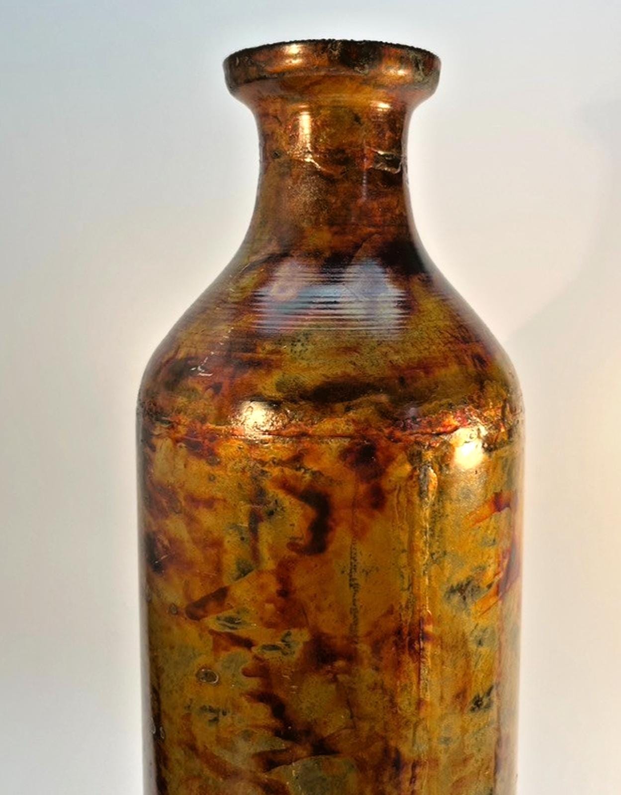 Vintage Iridescent Welded Metal Bottle - Industrial Decor (37.5cm Tall)