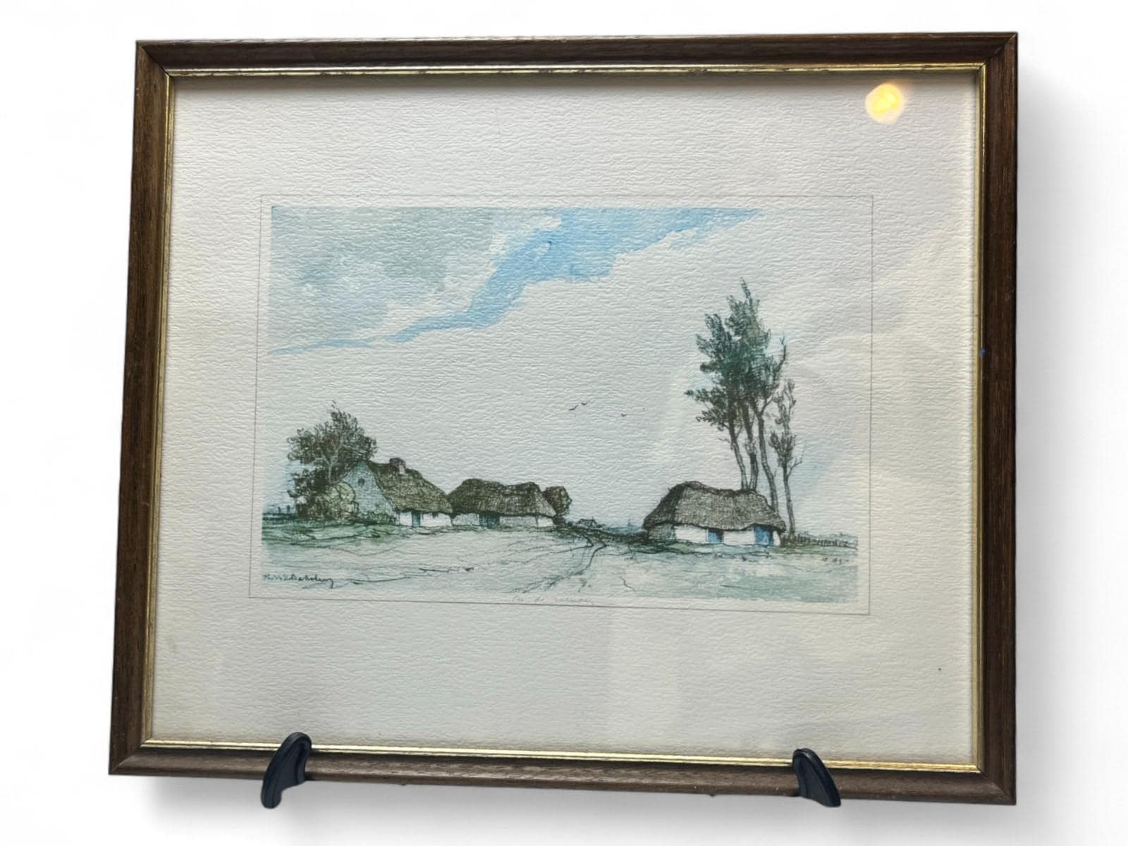 Framed Etching “In de Kempen” by Dirk Baksteen (1886–1971) Thatched Cottage