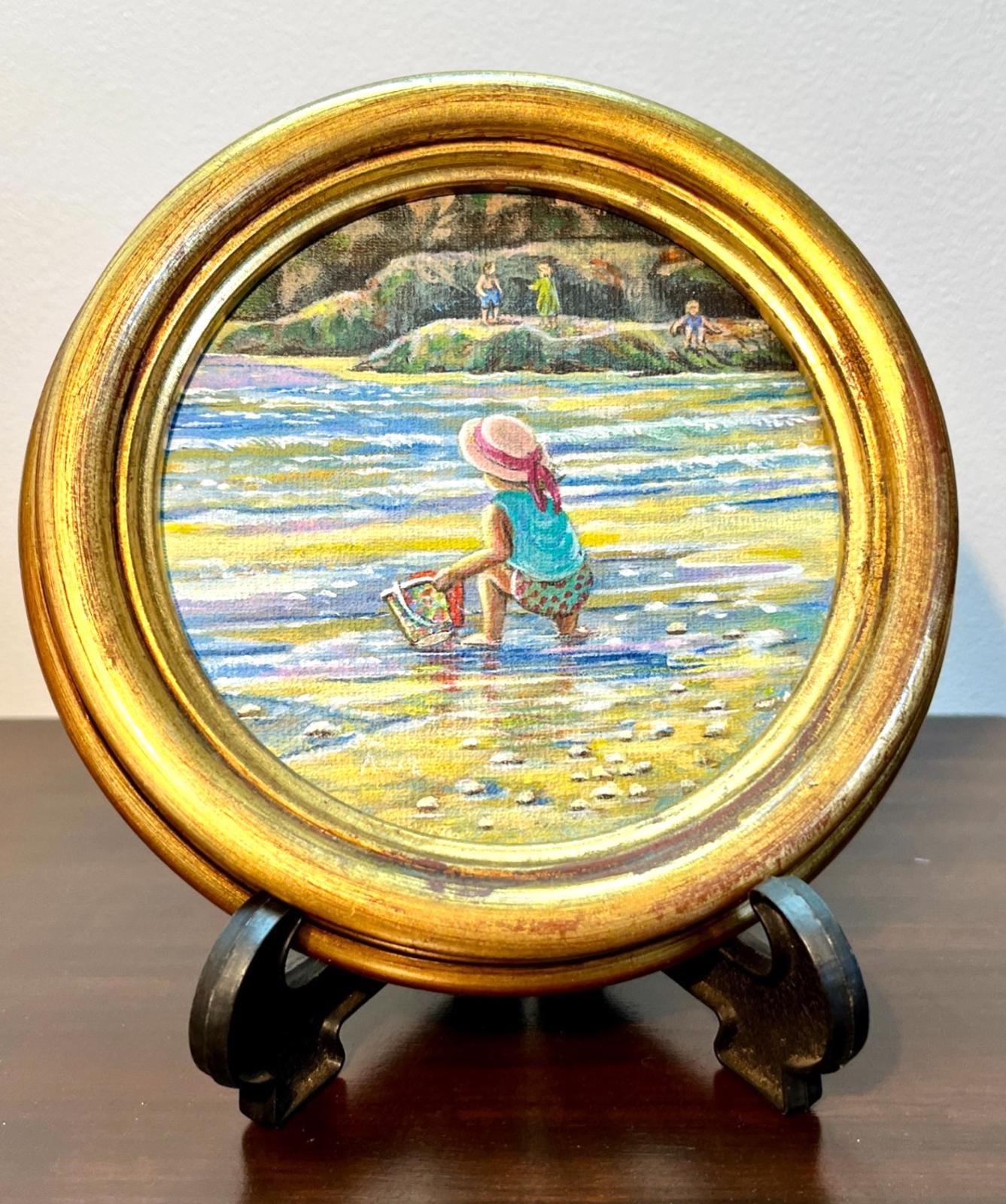 Anne Wallace Original Painting Girl at Beach Gold Frame Signed North East Artist