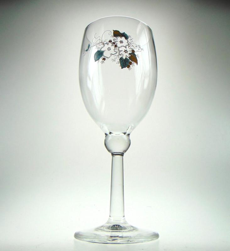 Mid Century Wine Glasses with White Floral Detail - Set of 5