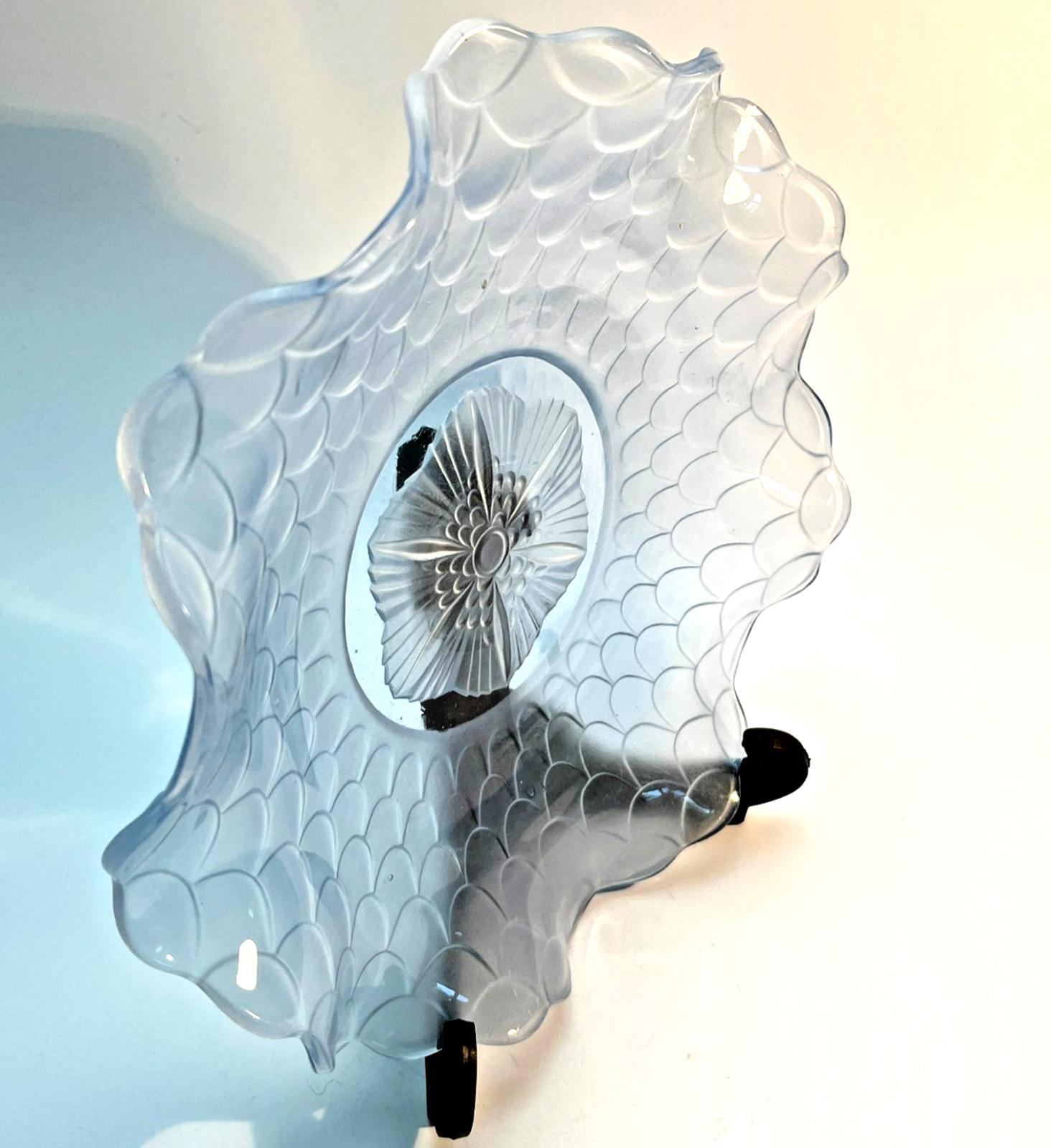 Art Deco Bagley Blue Glass Plate: Fish Scales Pattern No 3067, 1930s
