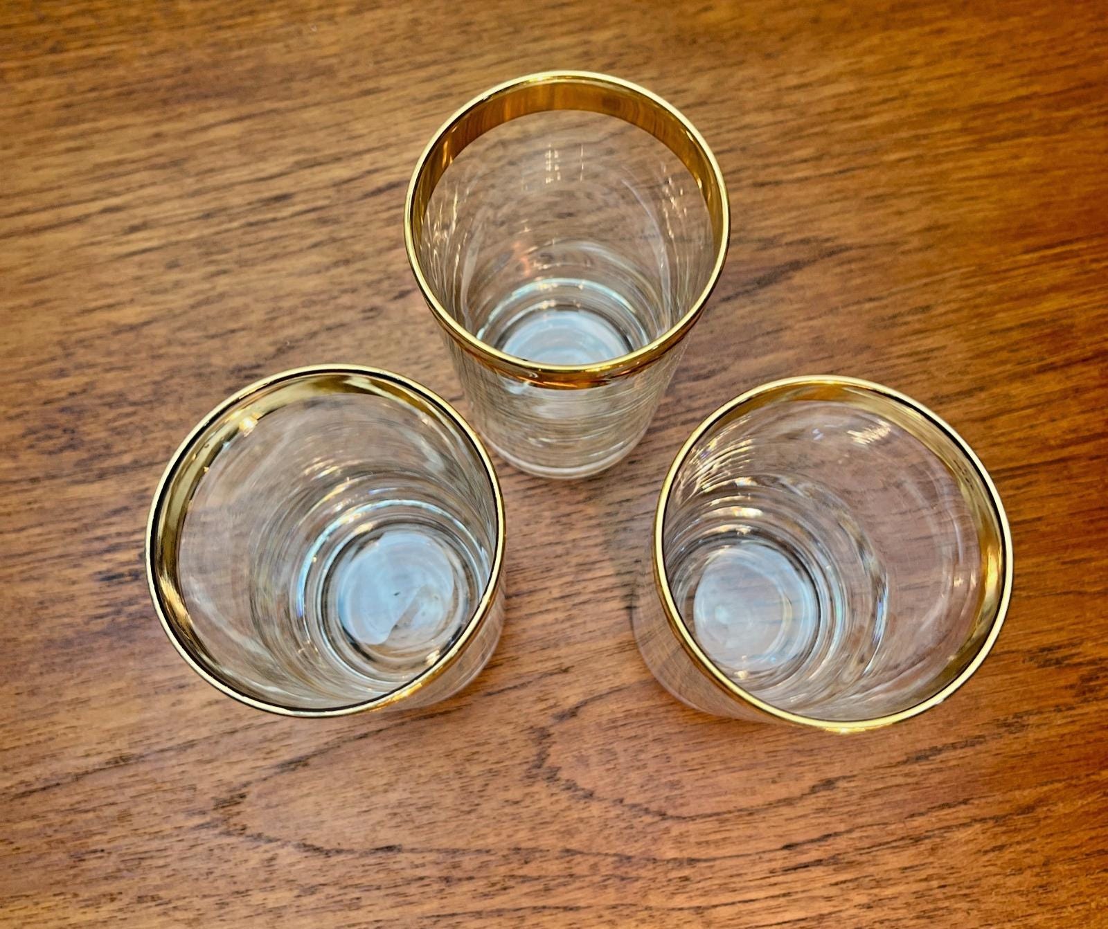 Set of 3 Vintage Retro Highball Glasses with 22ct Style Gold Rim, Barware