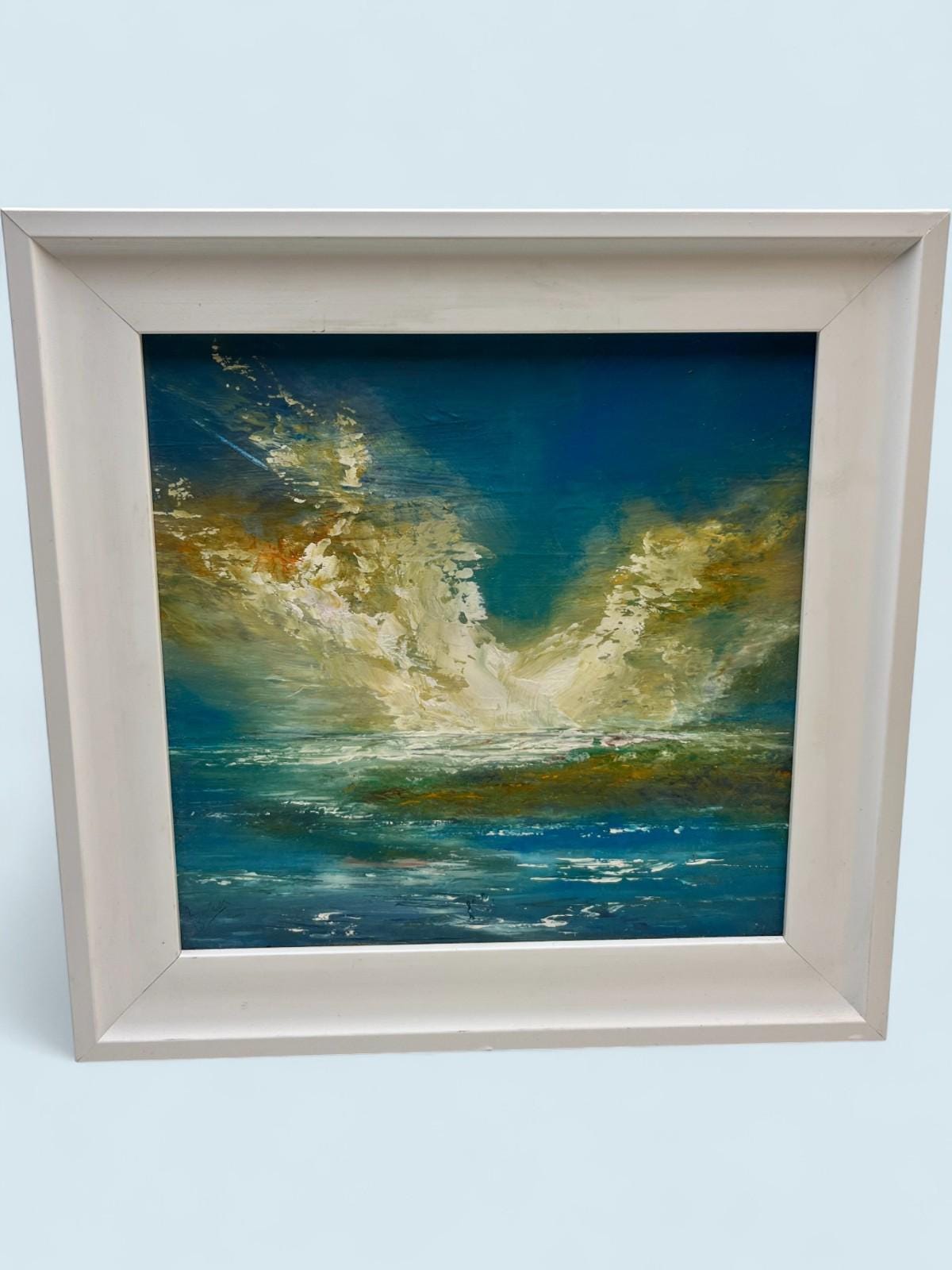 Abstract seascape oil painting signed by artist coastal scene framed 34x34cm