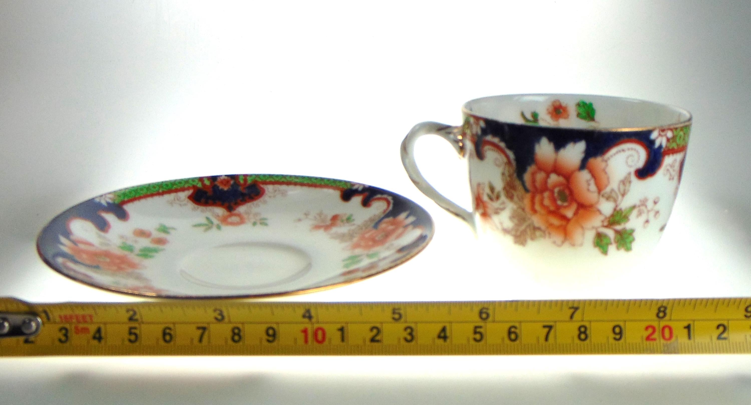 Royal Doulton Teacup and Saucer: Antique English Bone China, Imari Floral