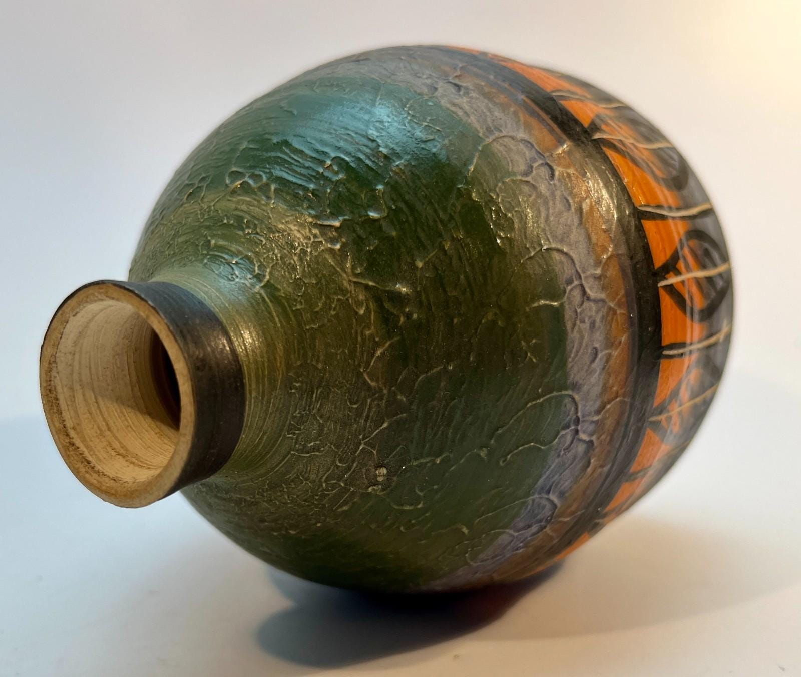 Vintage Langdale Pottery Vase Studio Art Pottery Mid Century Geometric Leaf
