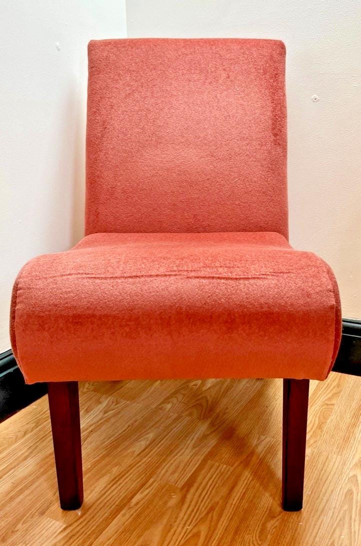 Vintage Mid Century Style Slipper Chair Pink Accent Chair Retro Upholstered Wood