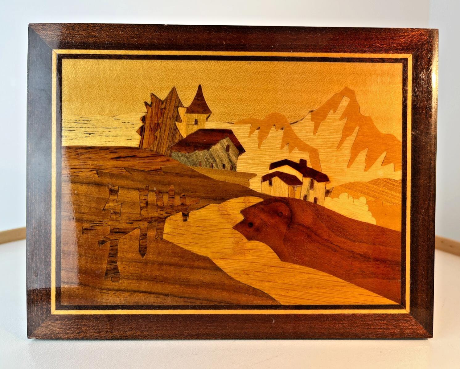 Mid Century Inlaid Wood Picture by G Frusico Sorrento Italian Artwork