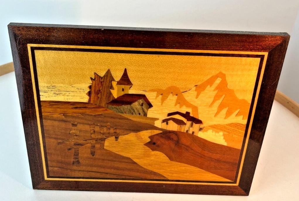 Mid Century Inlaid Wood Picture by G Frusico Sorrento Italian Artwork