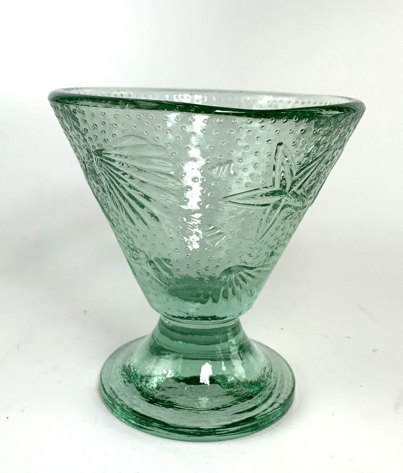 1940s Seashell & Starfish Aqua Glass Compote Dish or Decorative bowl