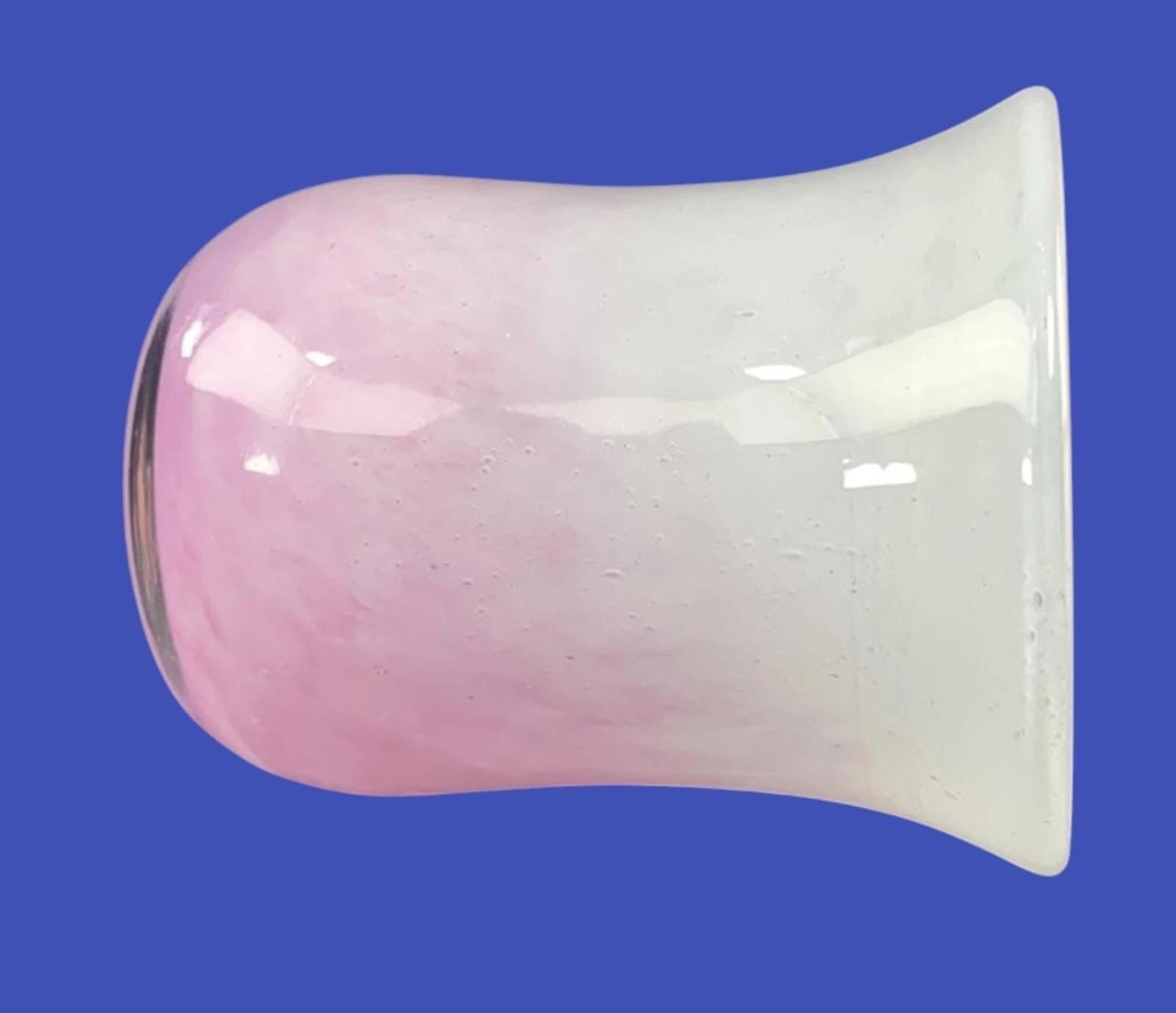 Vintage Pink Ombre Art Glass Vase – Hand Blown, Signed on Base, 9cm