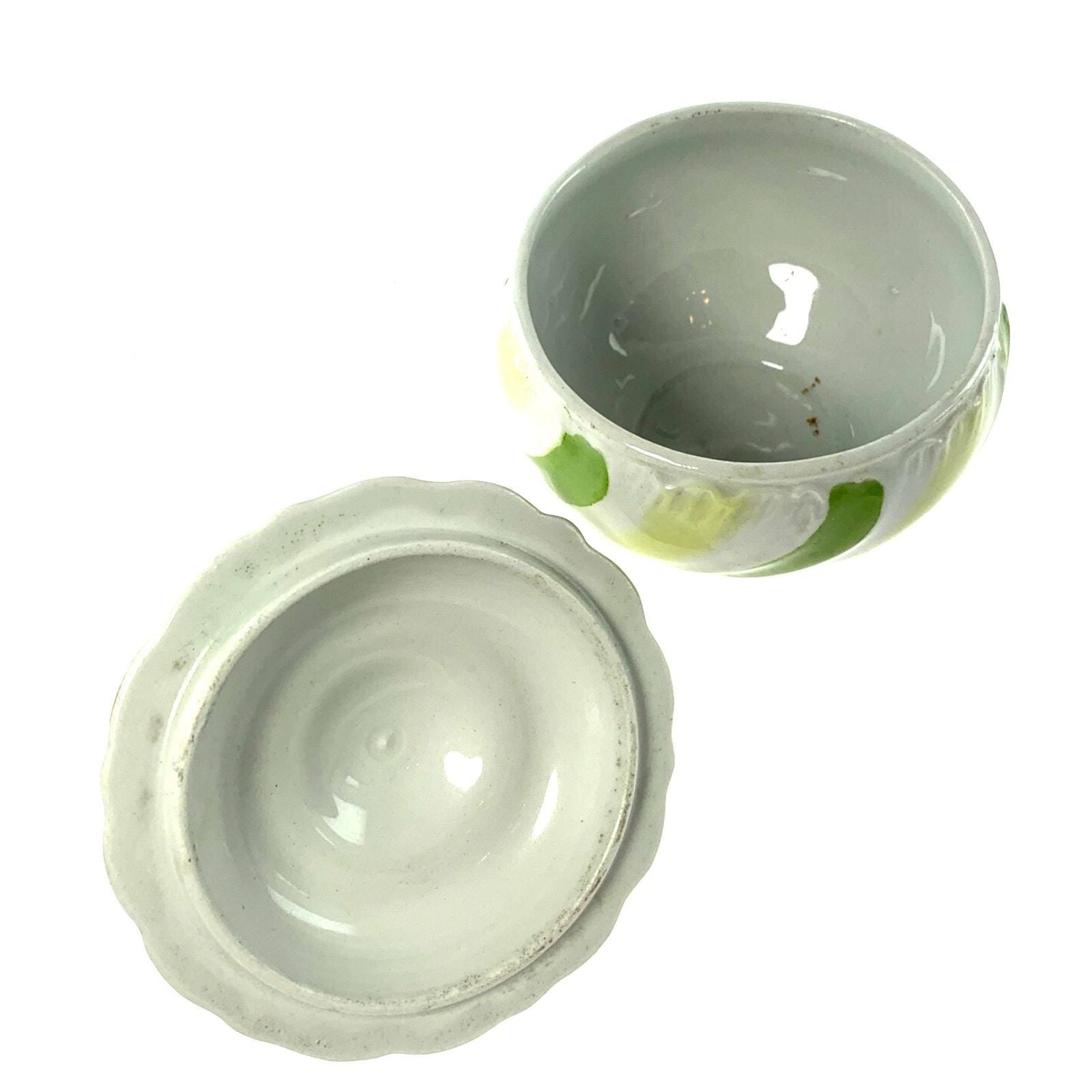 Antique Vanity Set Porcelain Tray, 2 Lidded Jars & Candlestick Holder, 1900s