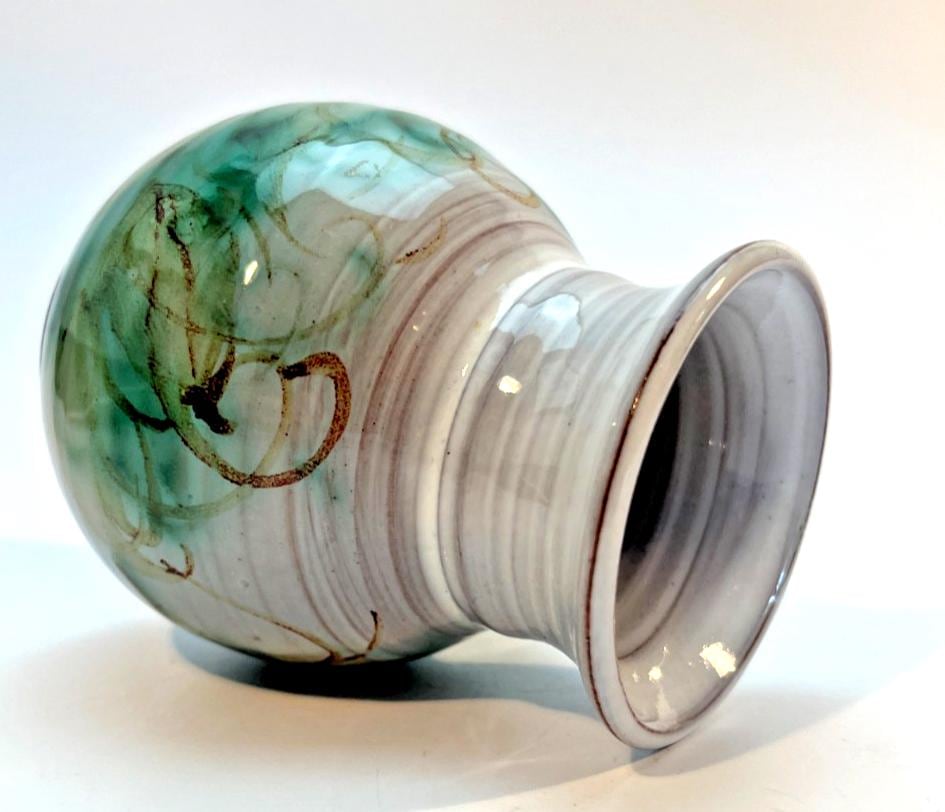 Vintage Skegness Pottery vase 10.5cm green & brown studio art hand painted
