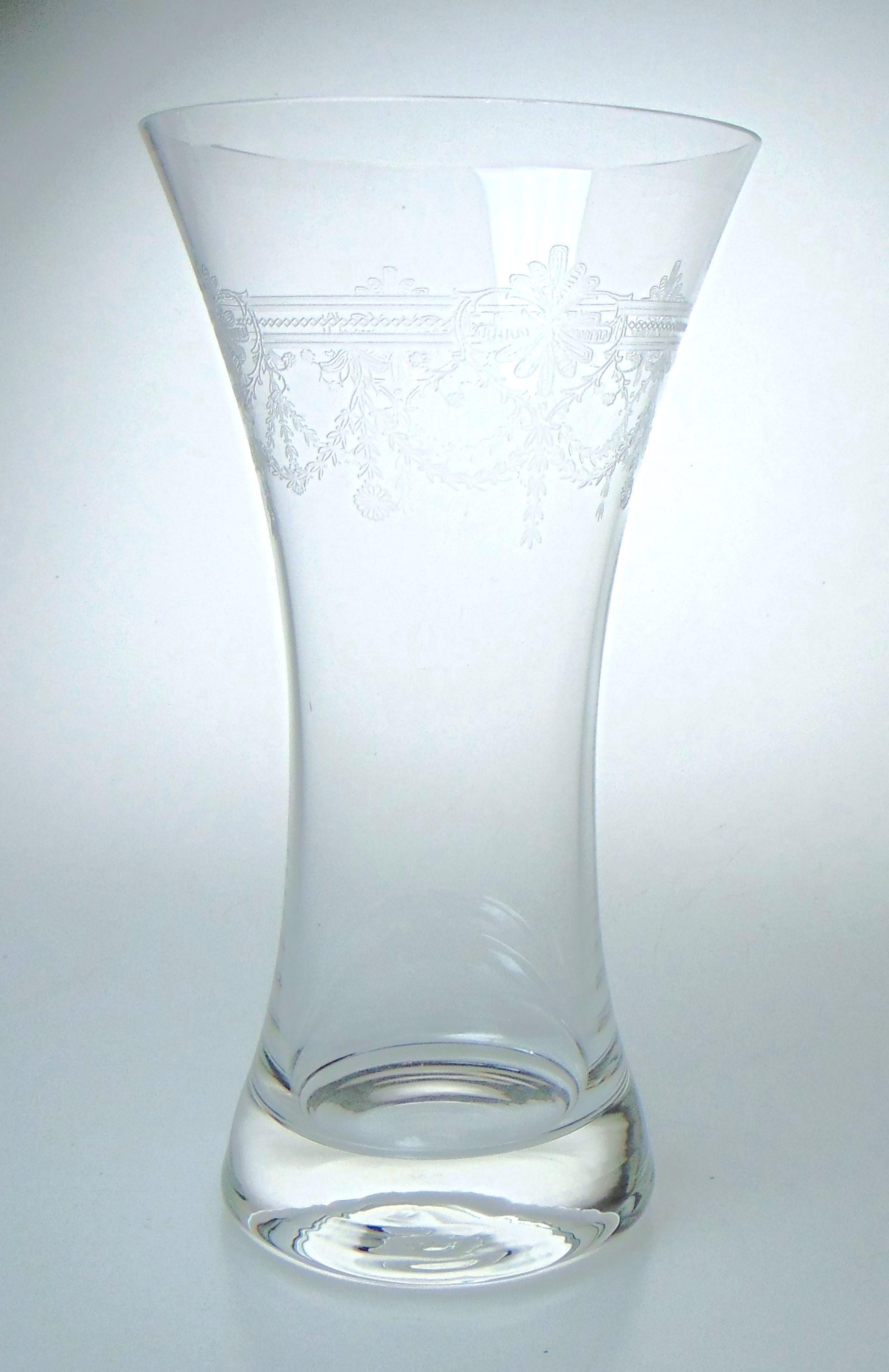 Crystal Vase with Etched Floral and Decorative Detailing