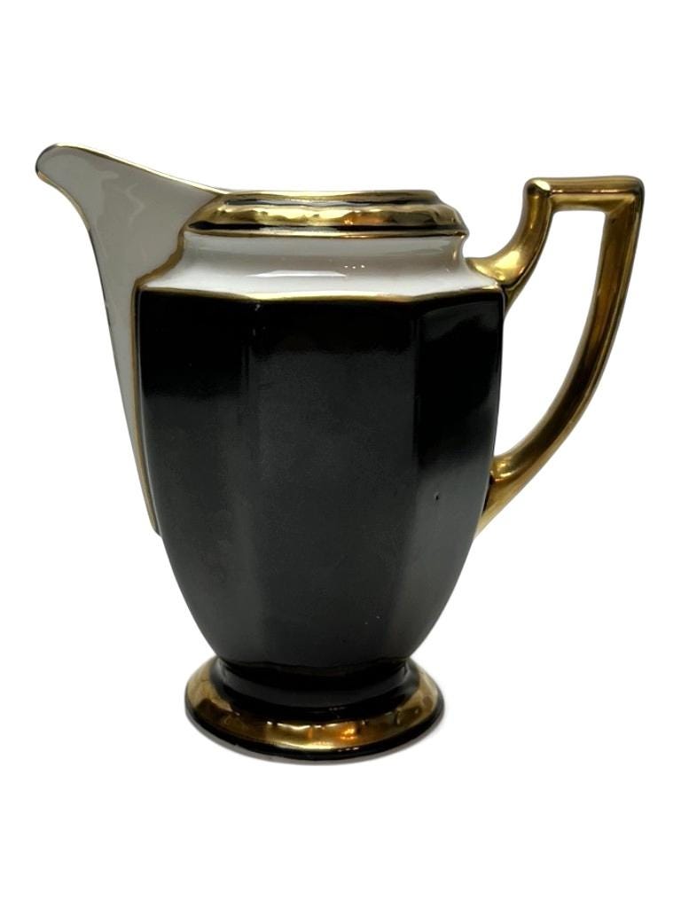 Vintage Black, White & Gold Porcelain Coffee Set Art Deco Style 7-Piece Czech