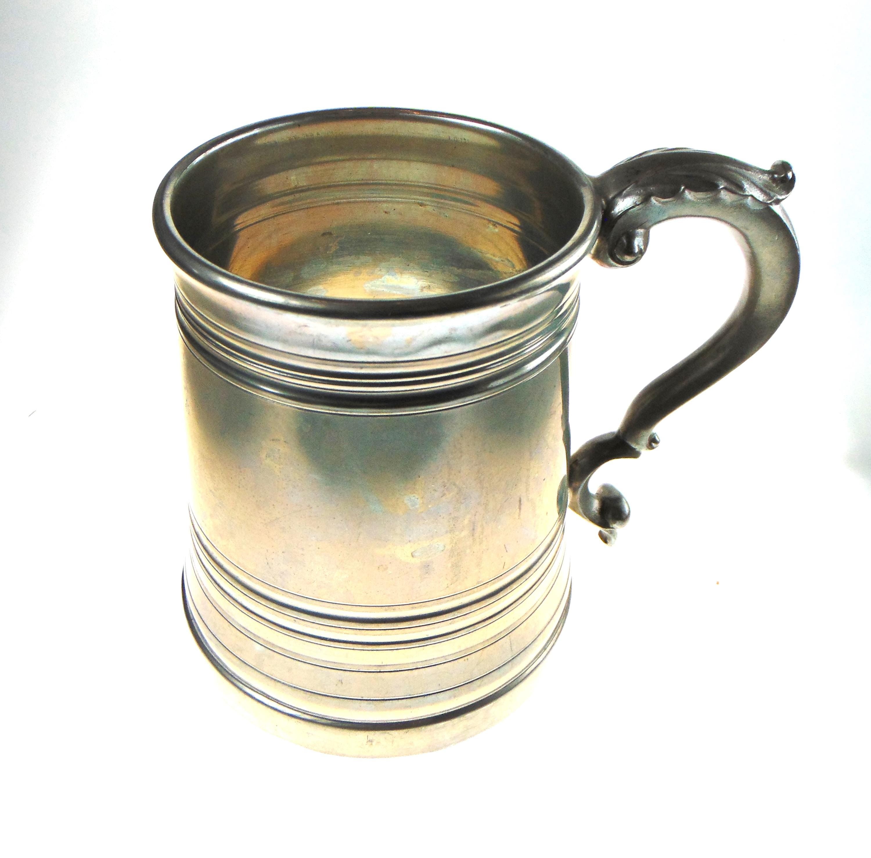 Vintage Tankard with Glass Bottom in English Pewter