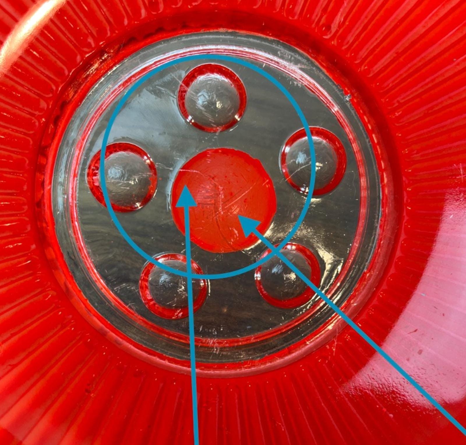 1950s Serving Bowl in Red & Clear Glass. Rippled Glass Pattern