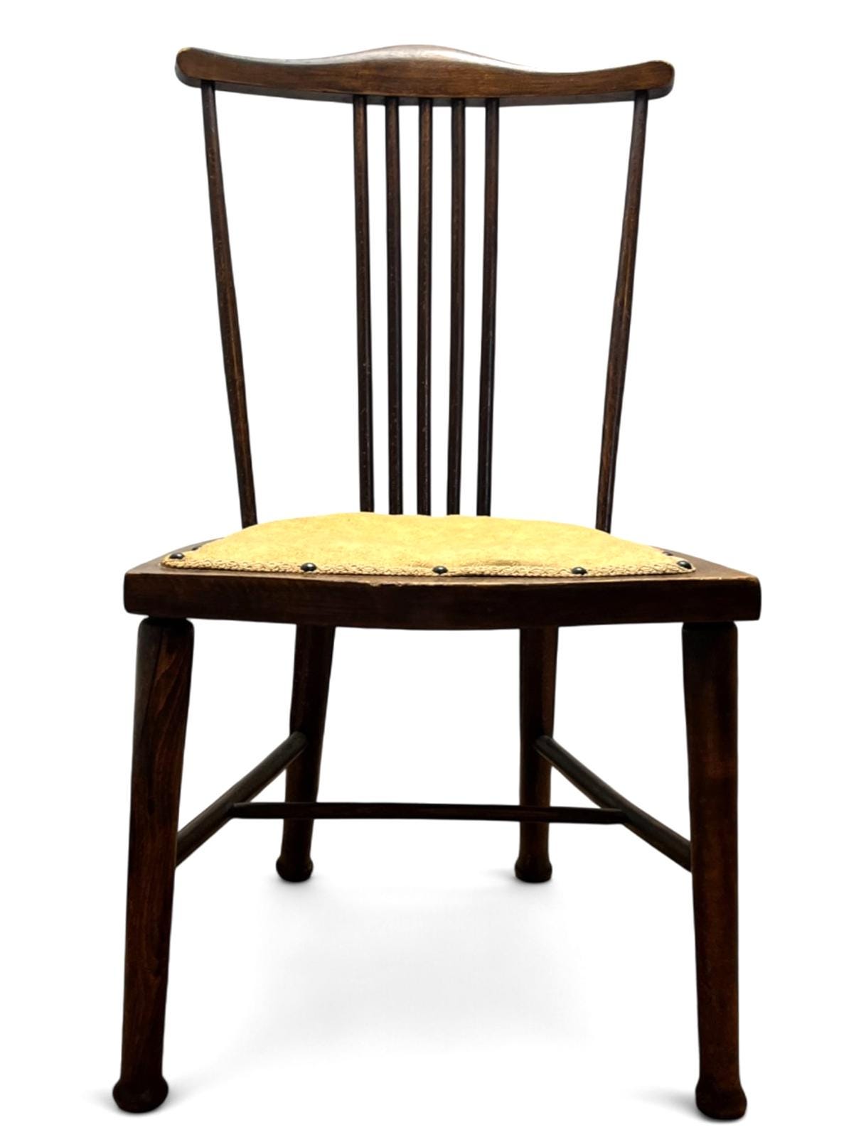 Antique Edwardian Wooden Chair with Spindle Back & Upholstered Seat in Gold