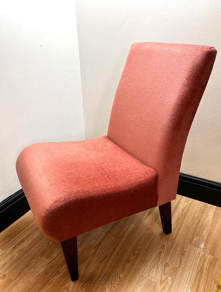 Vintage Mid Century Style Slipper Chair Pink Accent Chair Retro Upholstered Wood