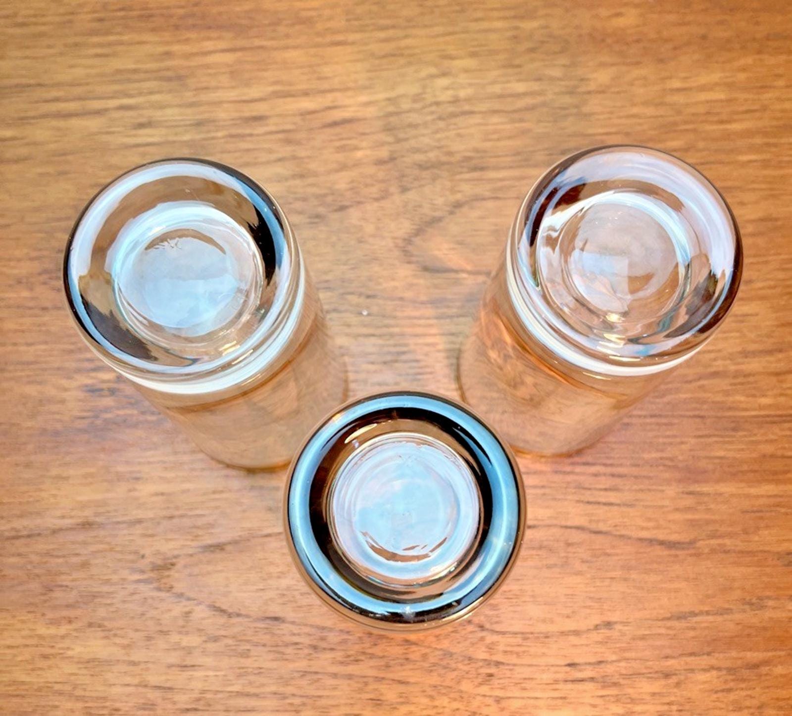 Set of 3 Vintage Retro Highball Glasses with 22ct Style Gold Rim, Barware