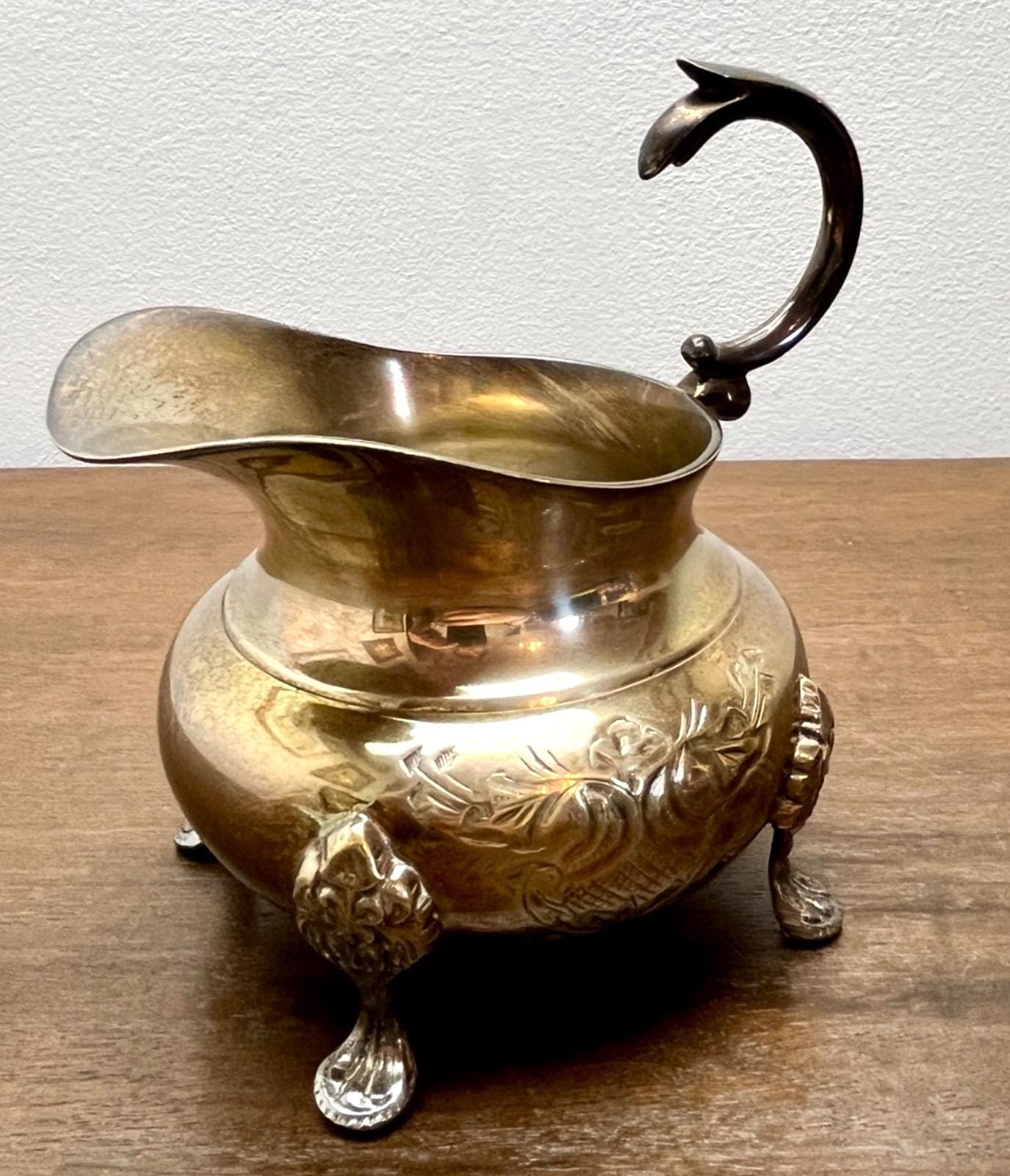 Vintage Silver Plated Cream Jug with Ornate Feet & Handle Mid Century EPNS