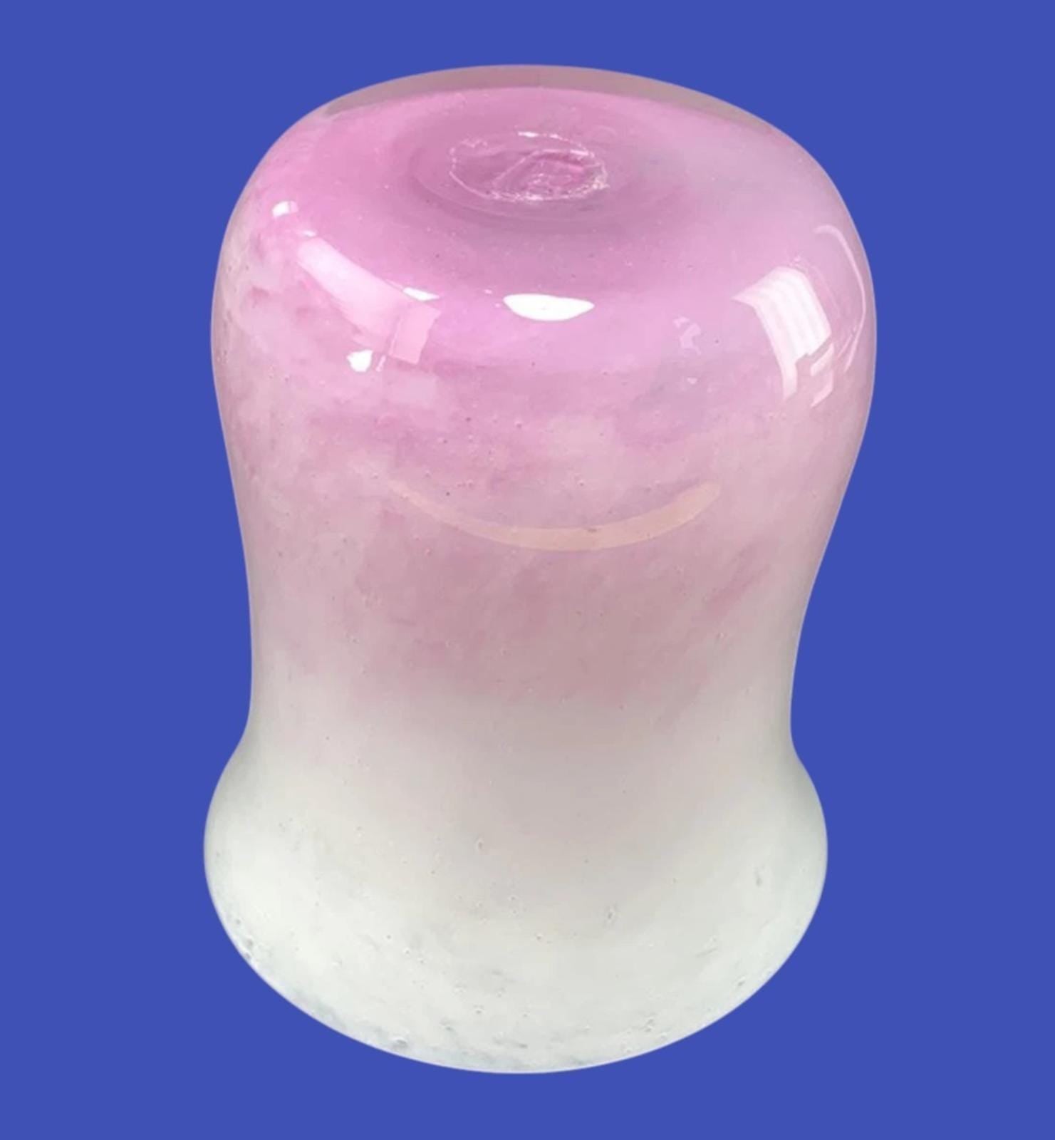 Vintage Pink Ombre Art Glass Vase – Hand Blown, Signed on Base, 9cm