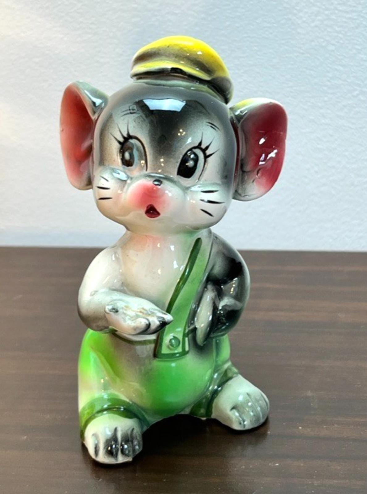 Vintage 1950s/60s Ceramic Mouse Figurine – Hand Painted, Foreign Mark, 14cm