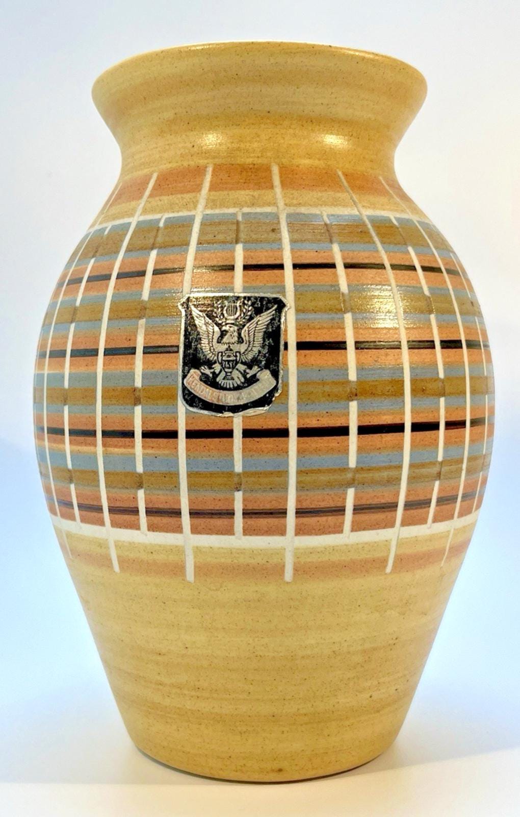 Kendal Pottery Vase Beige, Lake District Pottery Brown & Salmon Vintage H23cm VGC